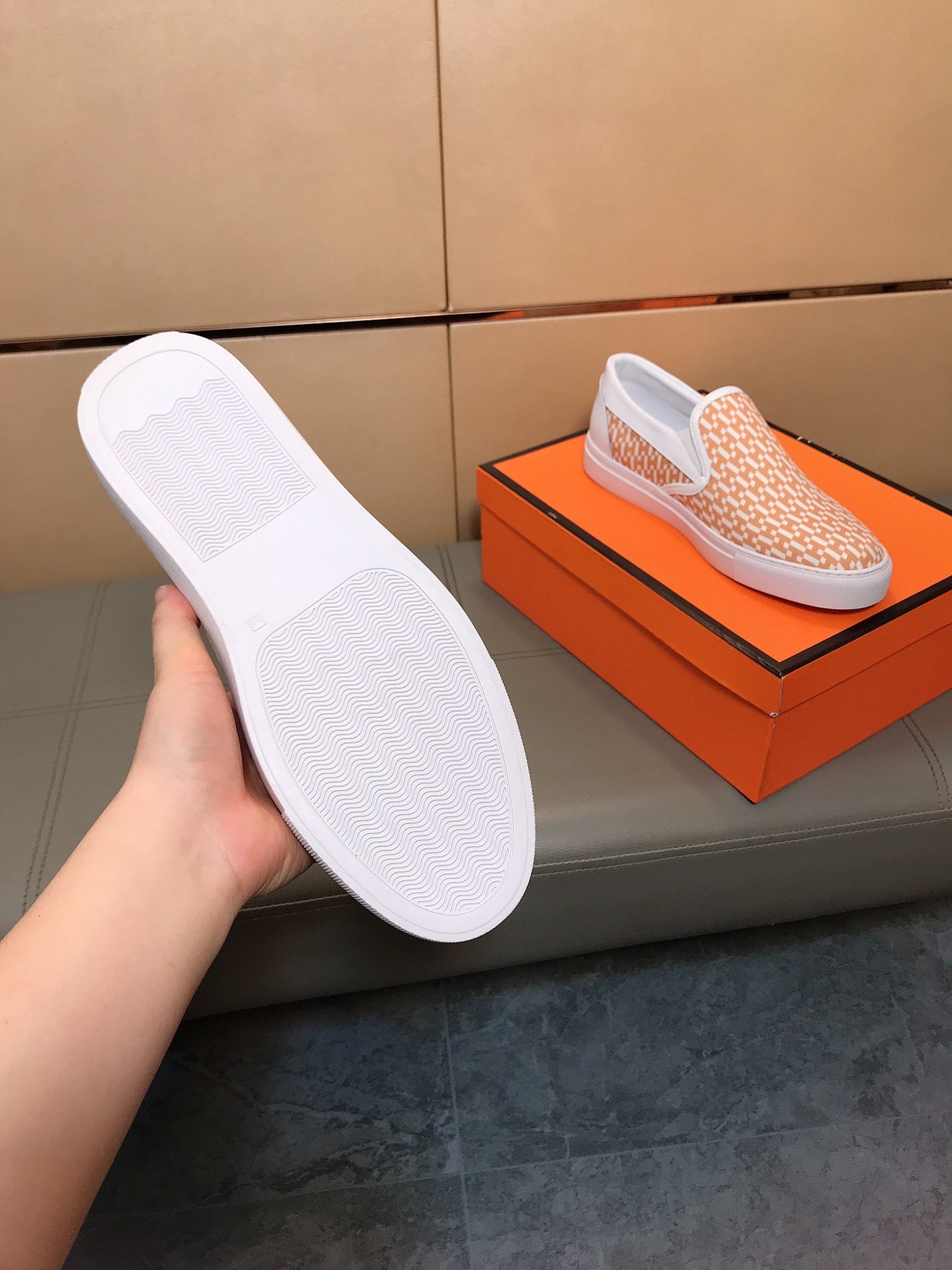 HM Men's Loafer Orange Printed Fabrics Rubber 590007