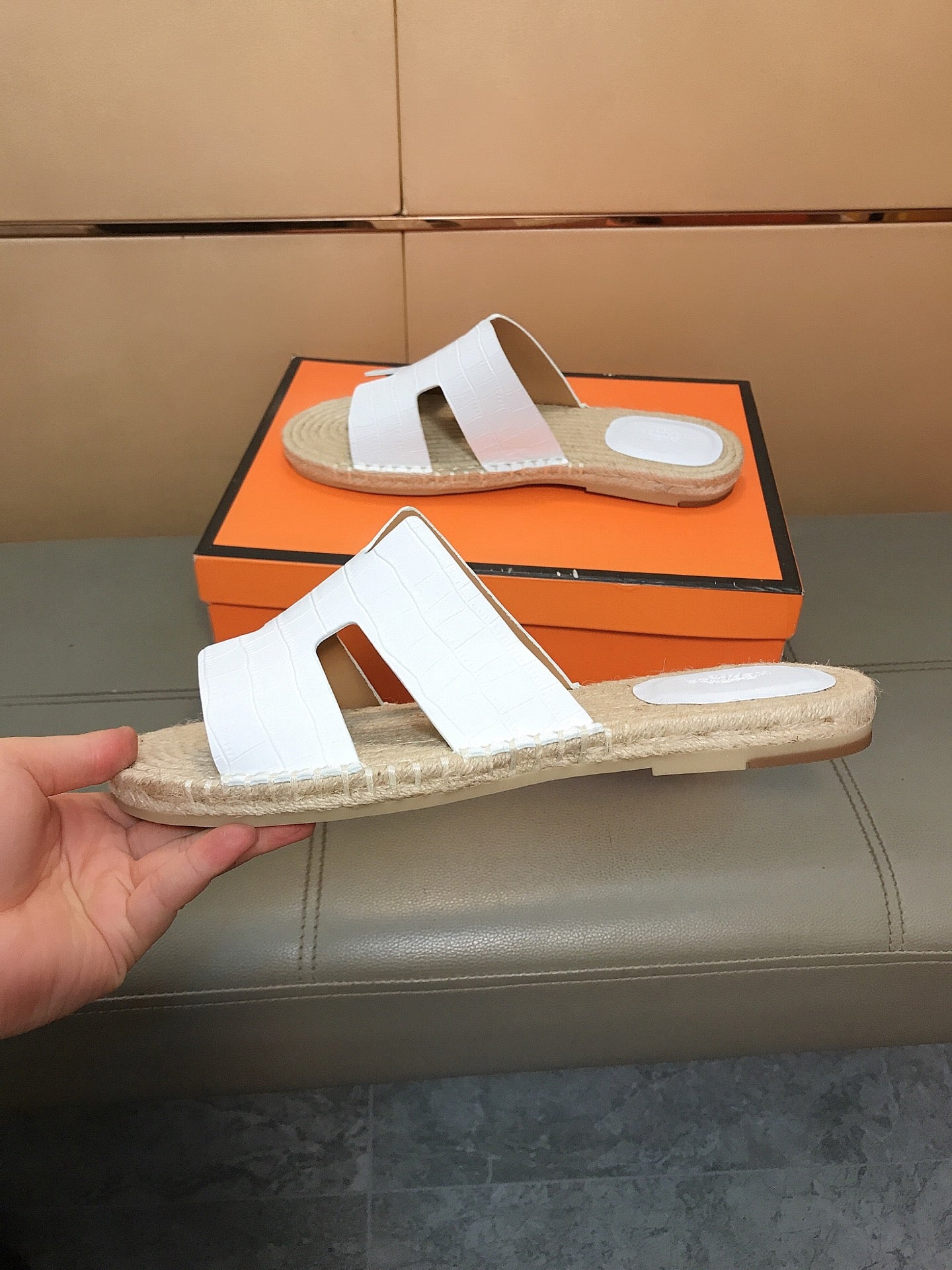 HM Men's Antigua Espadrille White Embossed Cowhide 704128