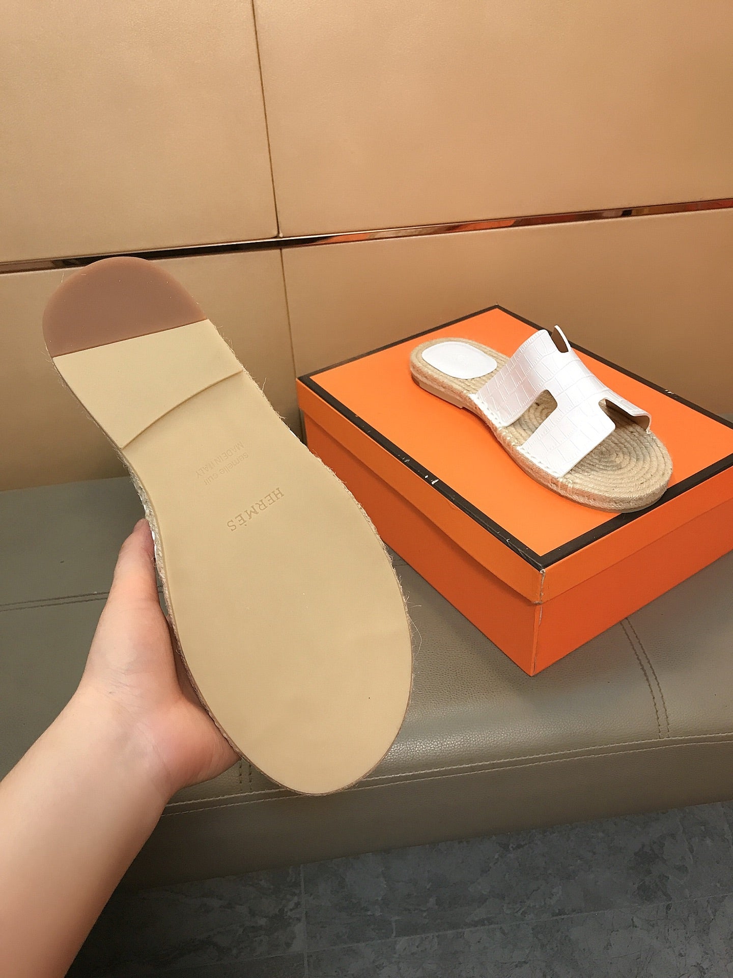 HM Men's Antigua Espadrille White Embossed Cowhide 704128