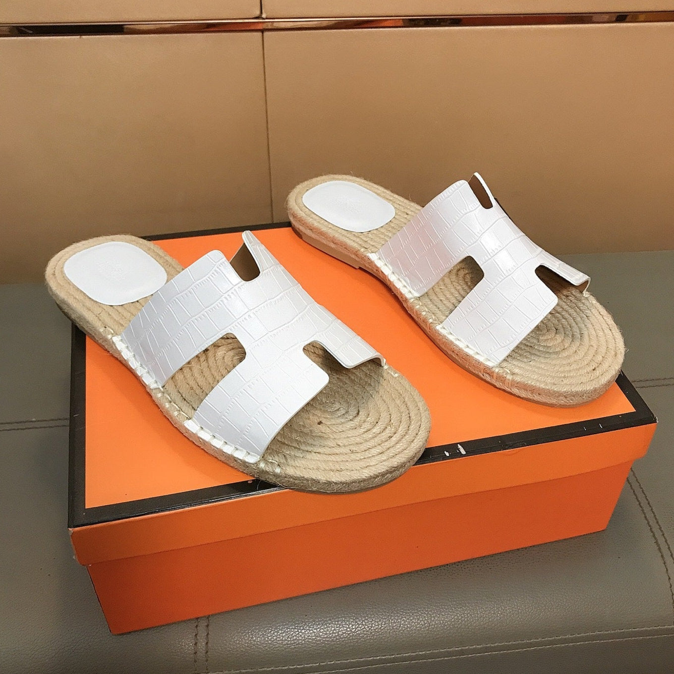 HM Men's Antigua Espadrille White Embossed Cowhide 704128