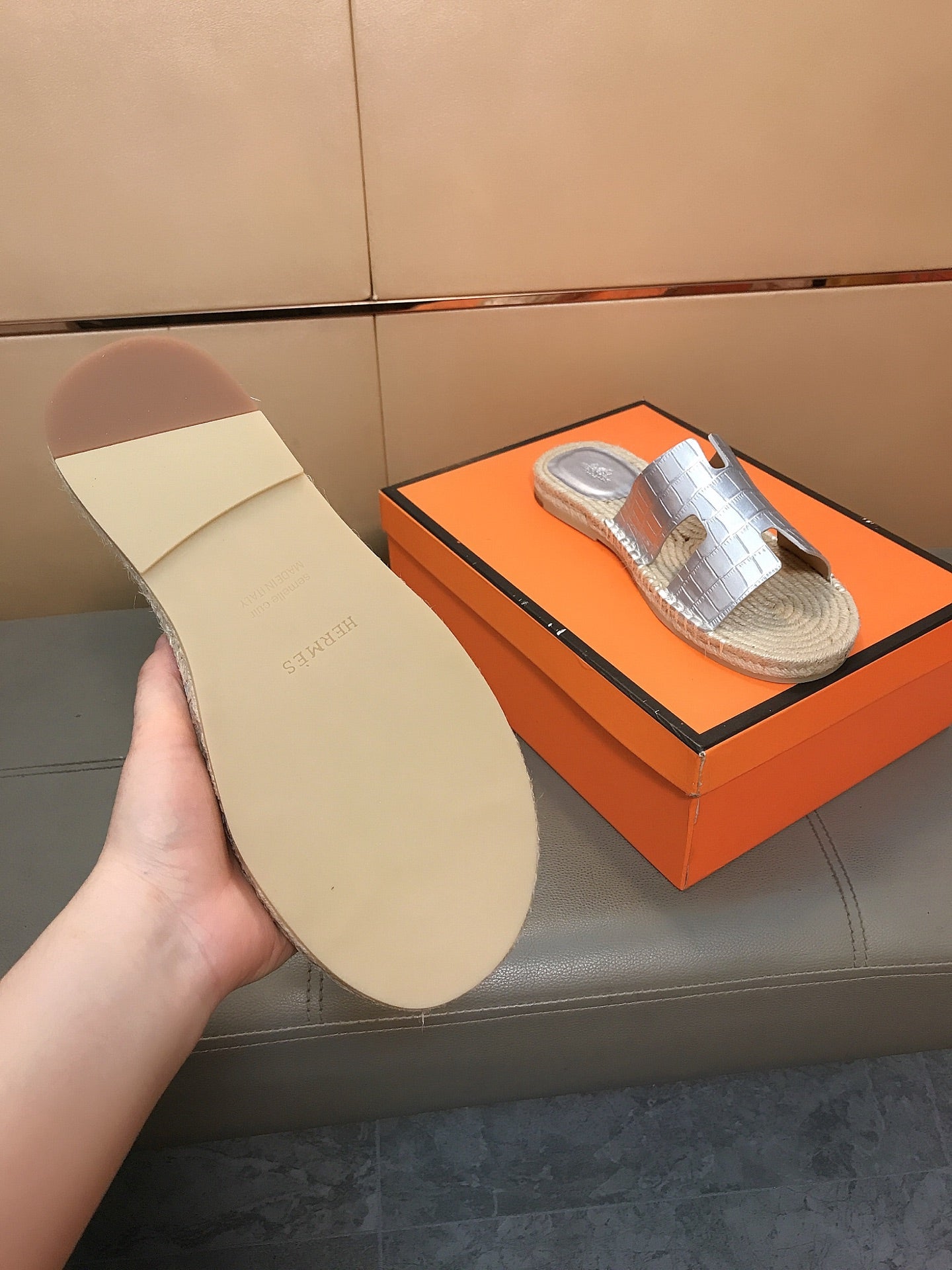 HM Men's Antigua Espadrille Silver Embossed Cowhide 704129