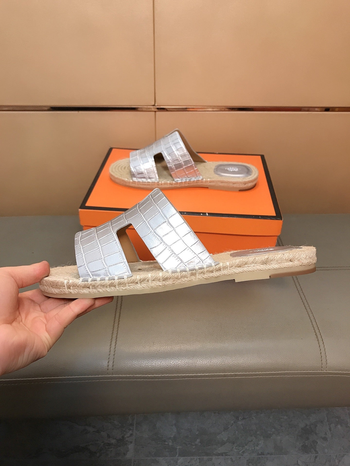 HM Men's Antigua Espadrille Silver Embossed Cowhide 704129