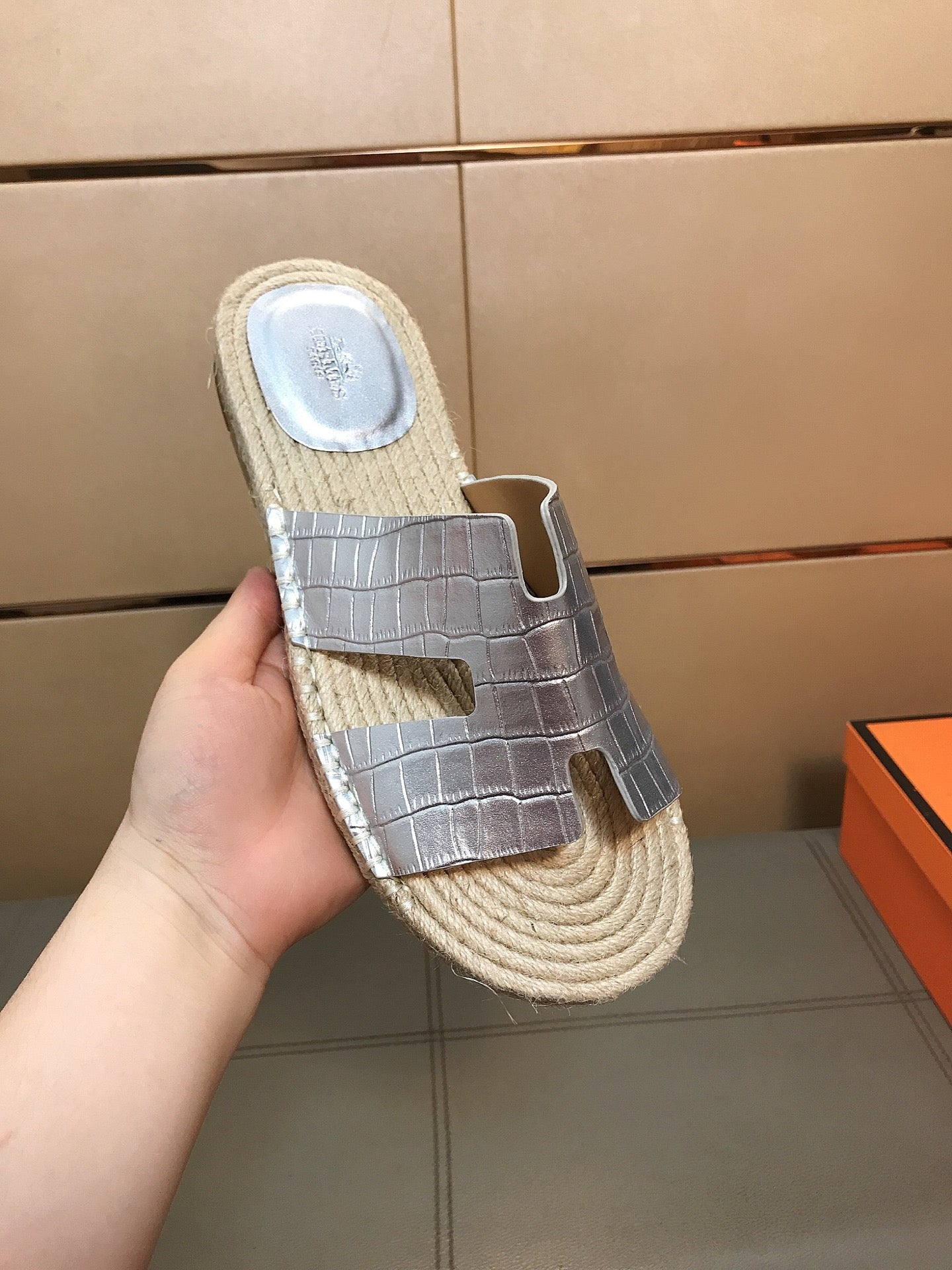 HM Men's Antigua Espadrille Silver Embossed Cowhide 704129