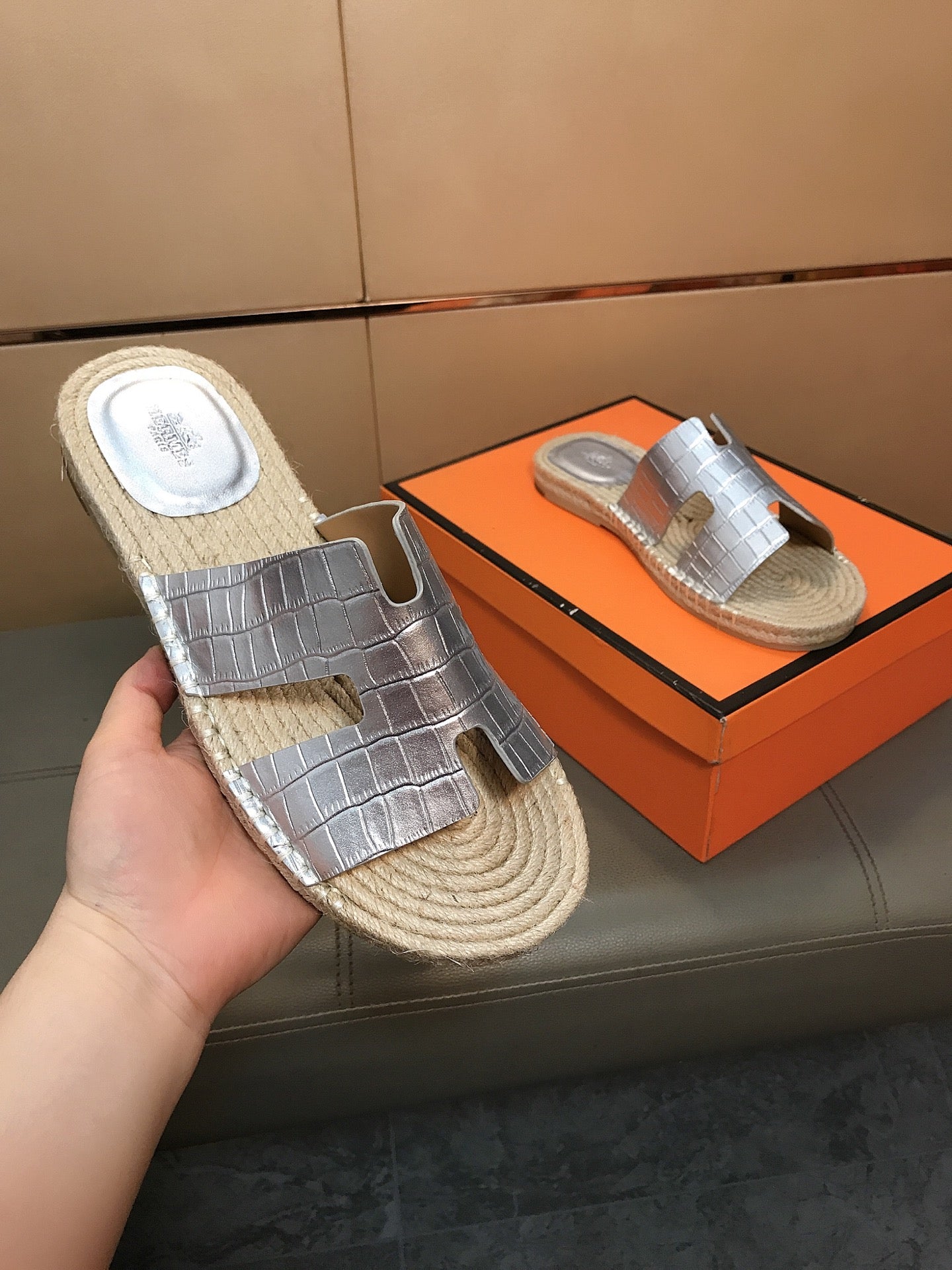 HM Men's Antigua Espadrille Silver Embossed Cowhide 704129