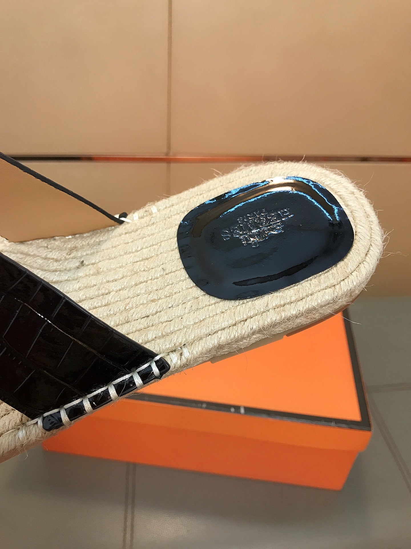 HM Men's Antigua Espadrille Black Embossed Cowhide 704130