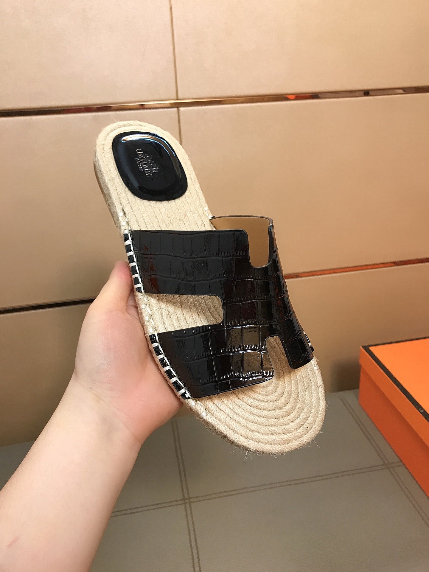 HM Men's Antigua Espadrille Black Embossed Cowhide 704130