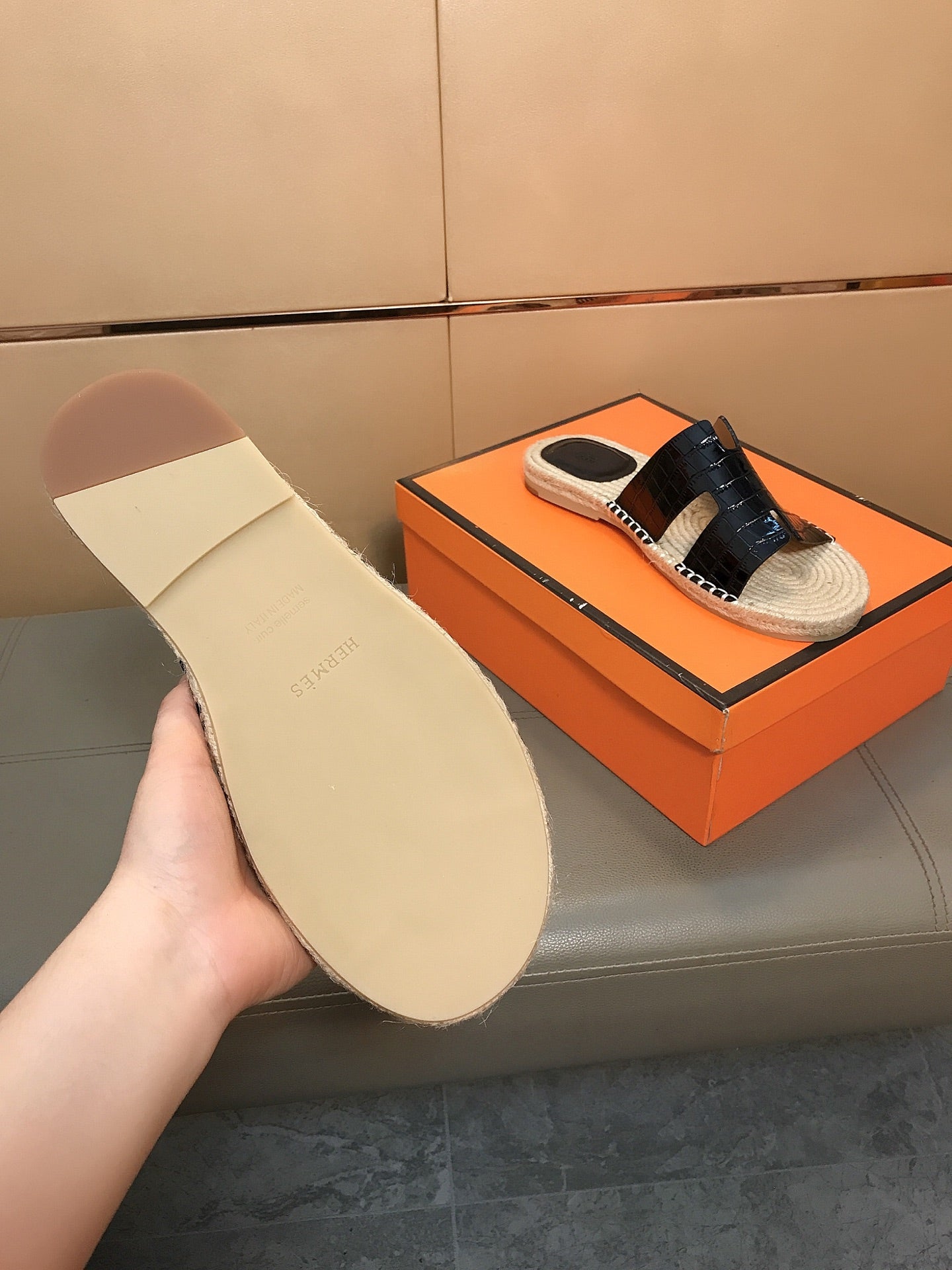 HM Men's Antigua Espadrille Black Embossed Cowhide 704130