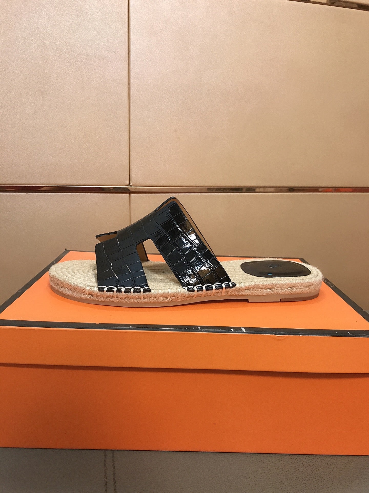 HM Men's Antigua Espadrille Black Embossed Cowhide 704130