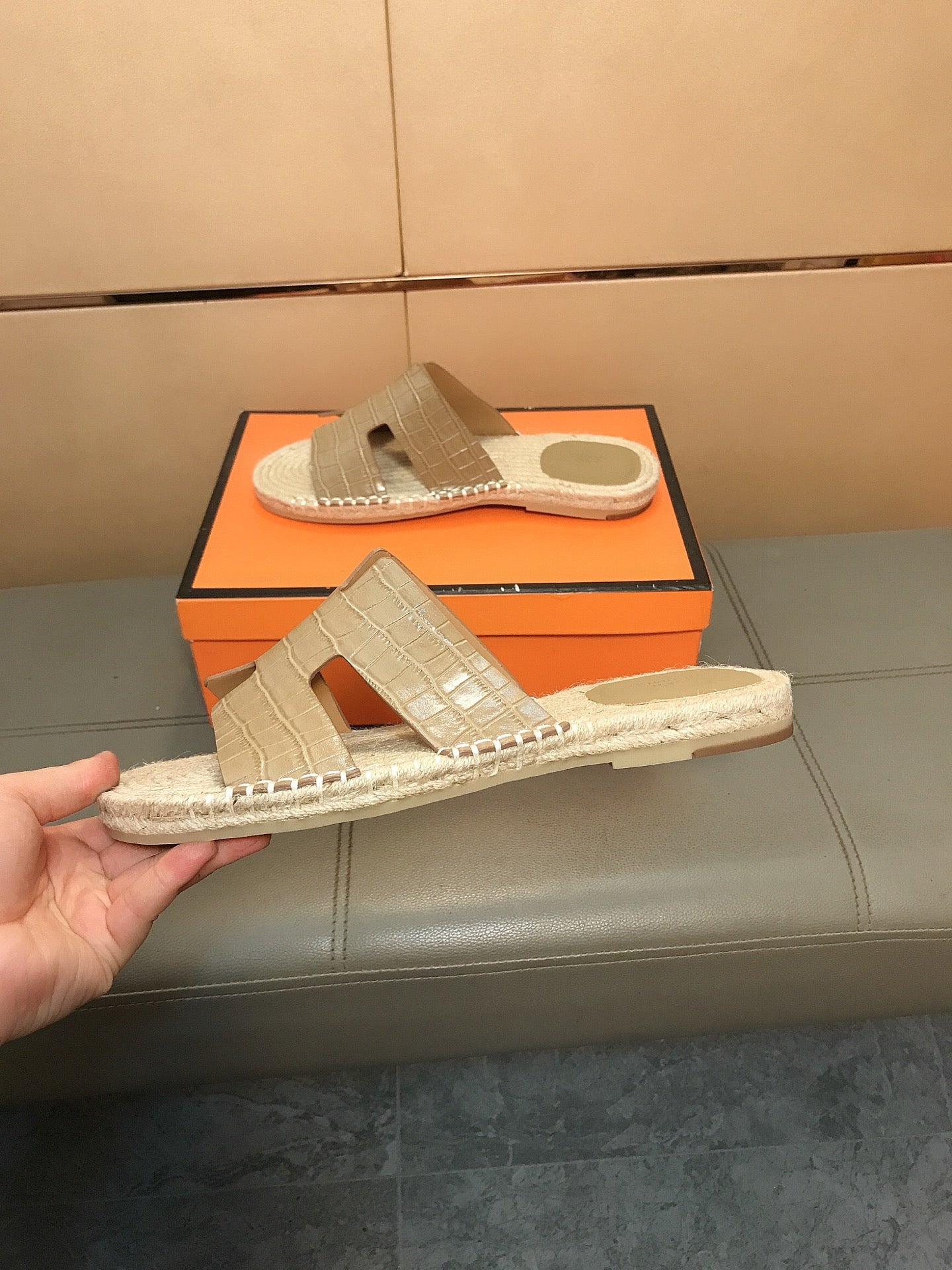 HM Men's Antigua Espadrille Light Brown Embossed Cowhide 704131