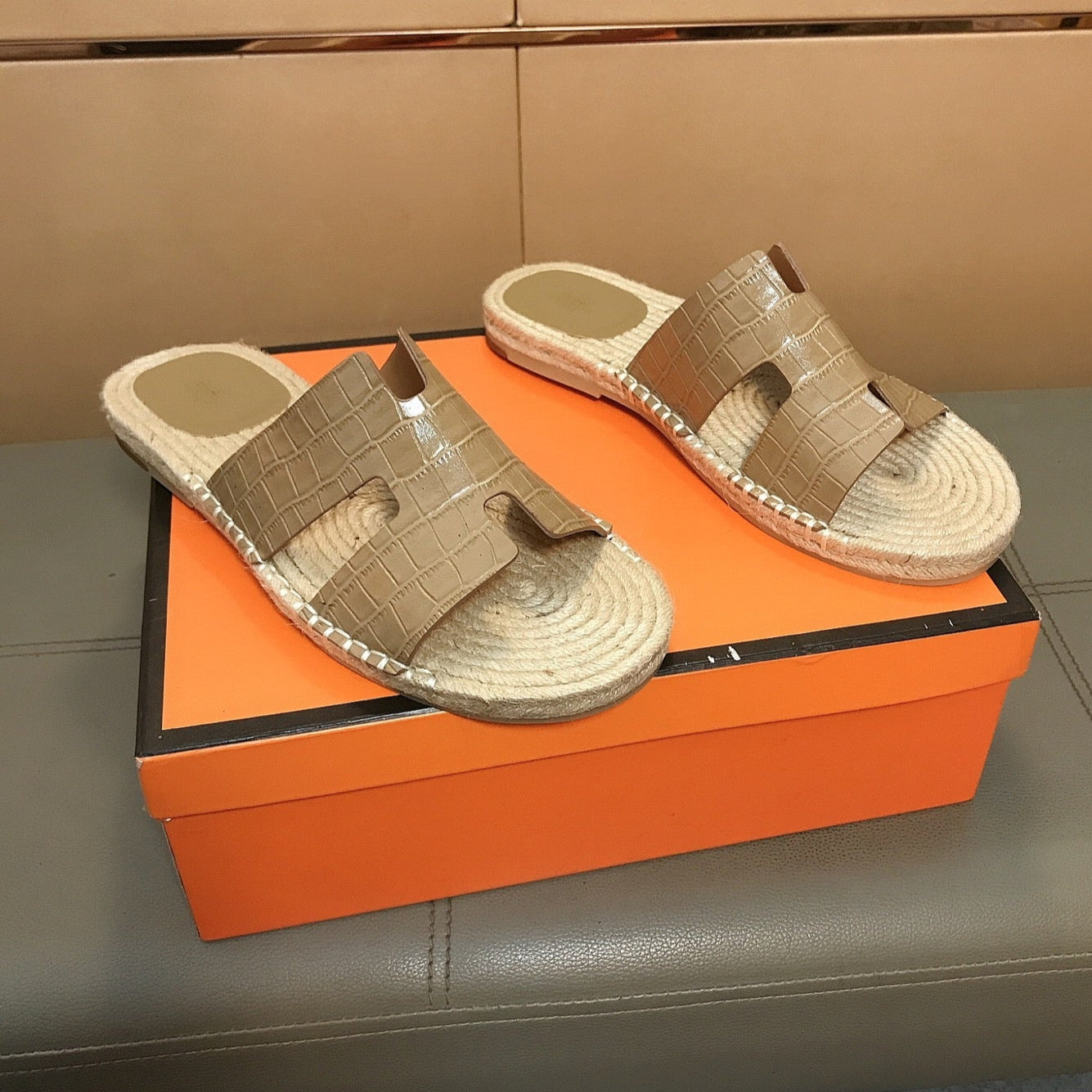 HM Men's Antigua Espadrille Light Brown Embossed Cowhide 704131