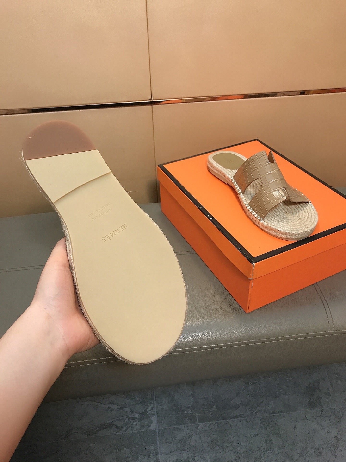 HM Men's Antigua Espadrille Light Brown Embossed Cowhide 704131