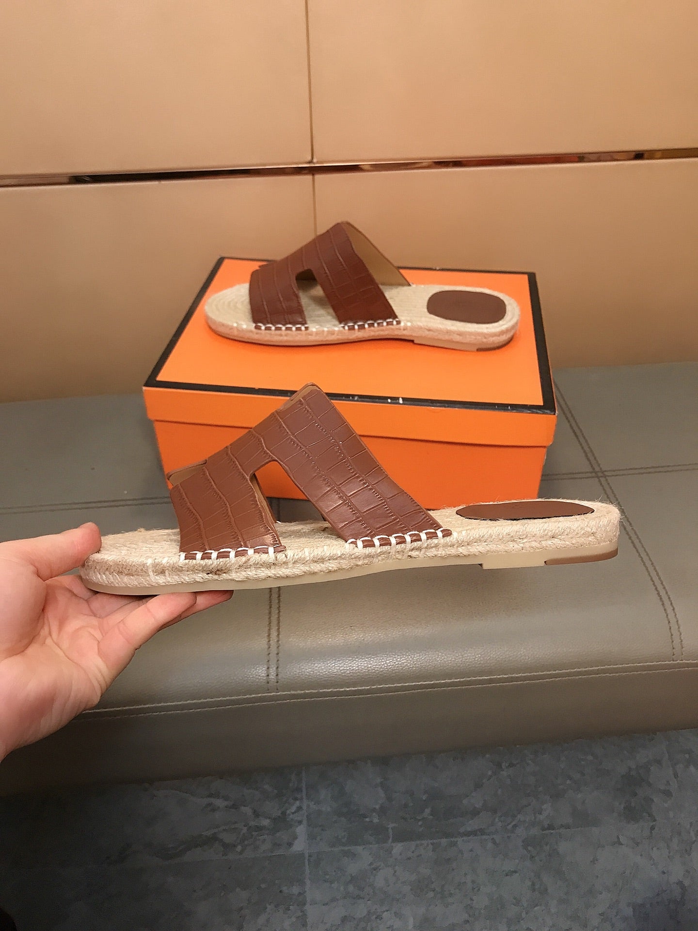 HM Men's Antigua Espadrille Brown Embossed Cowhide 704132