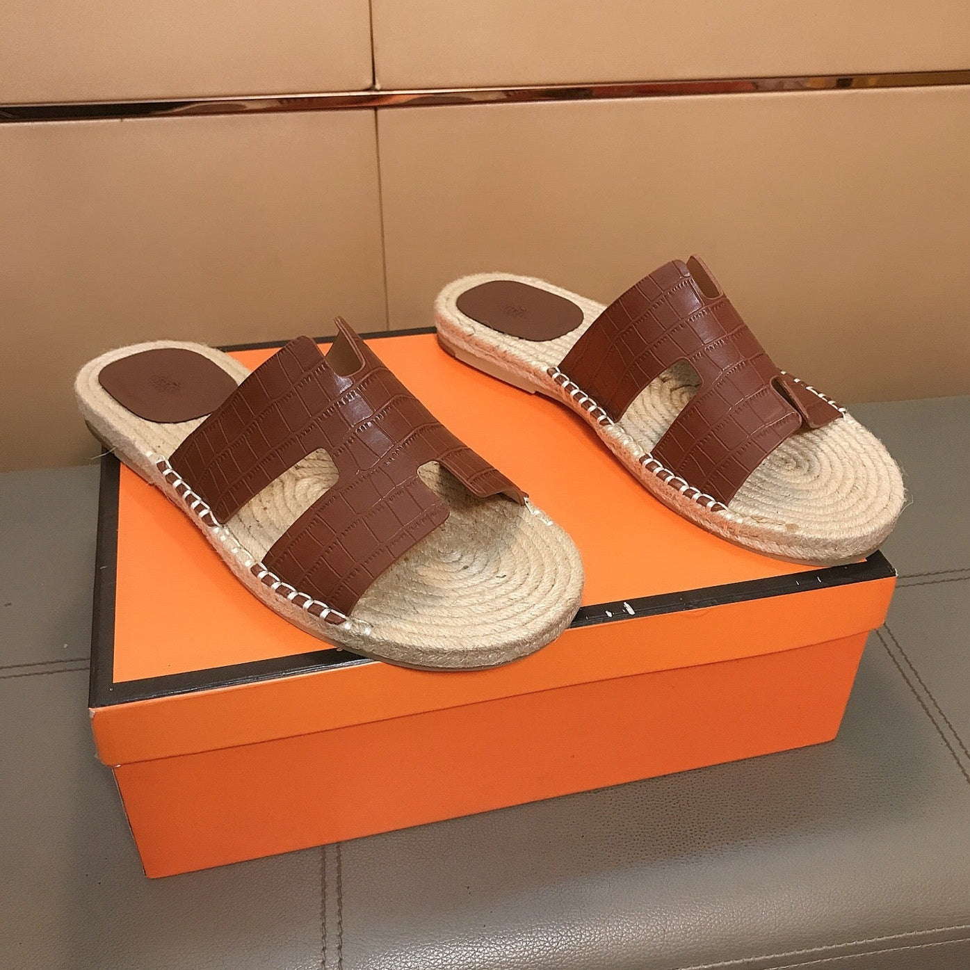 HM Men's Antigua Espadrille Brown Embossed Cowhide 704132