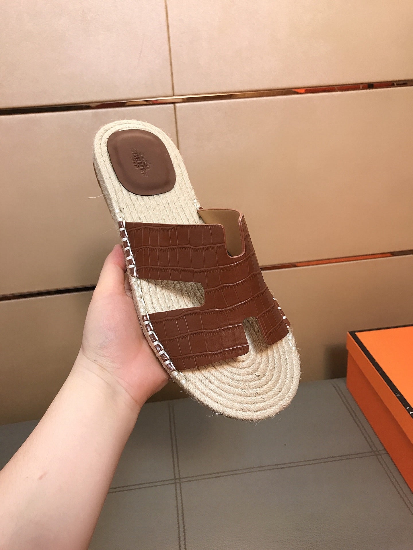 HM Men's Antigua Espadrille Brown Embossed Cowhide 704132