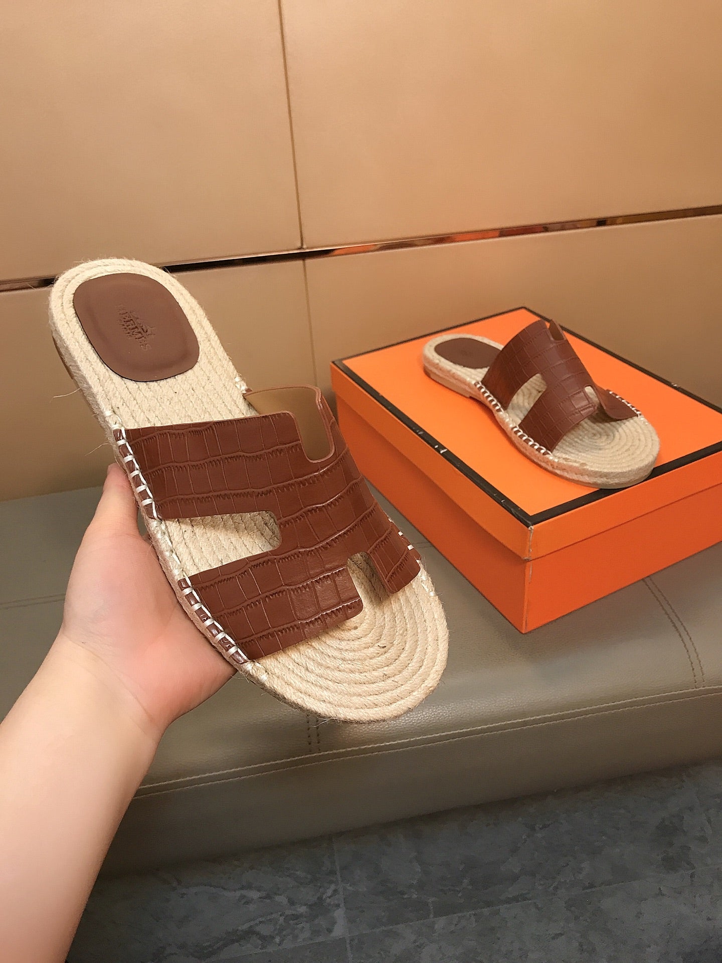 HM Men's Antigua Espadrille Brown Embossed Cowhide 704132