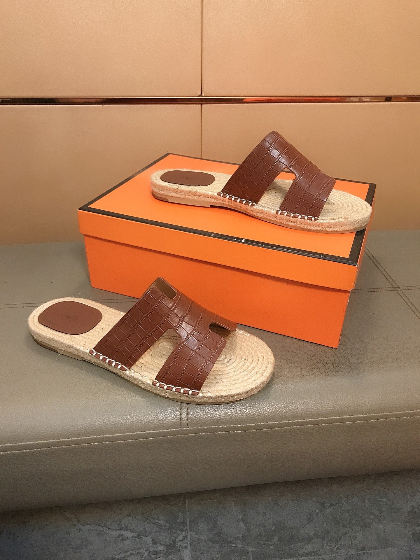 HM Men's Antigua Espadrille Brown Embossed Cowhide 704132