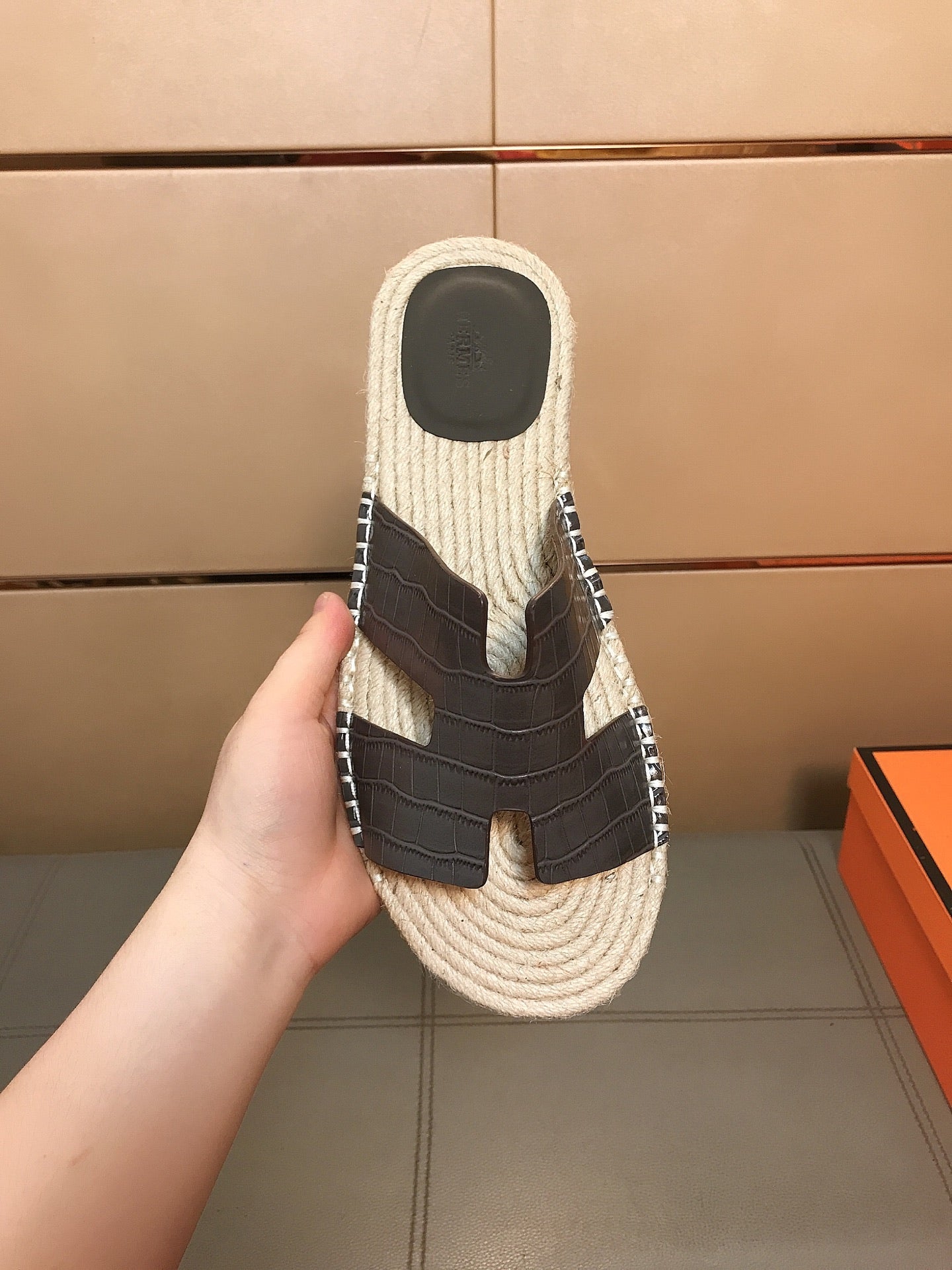 HM Men's Antigua Espadrille Dark Grey Embossed Cowhide 704136