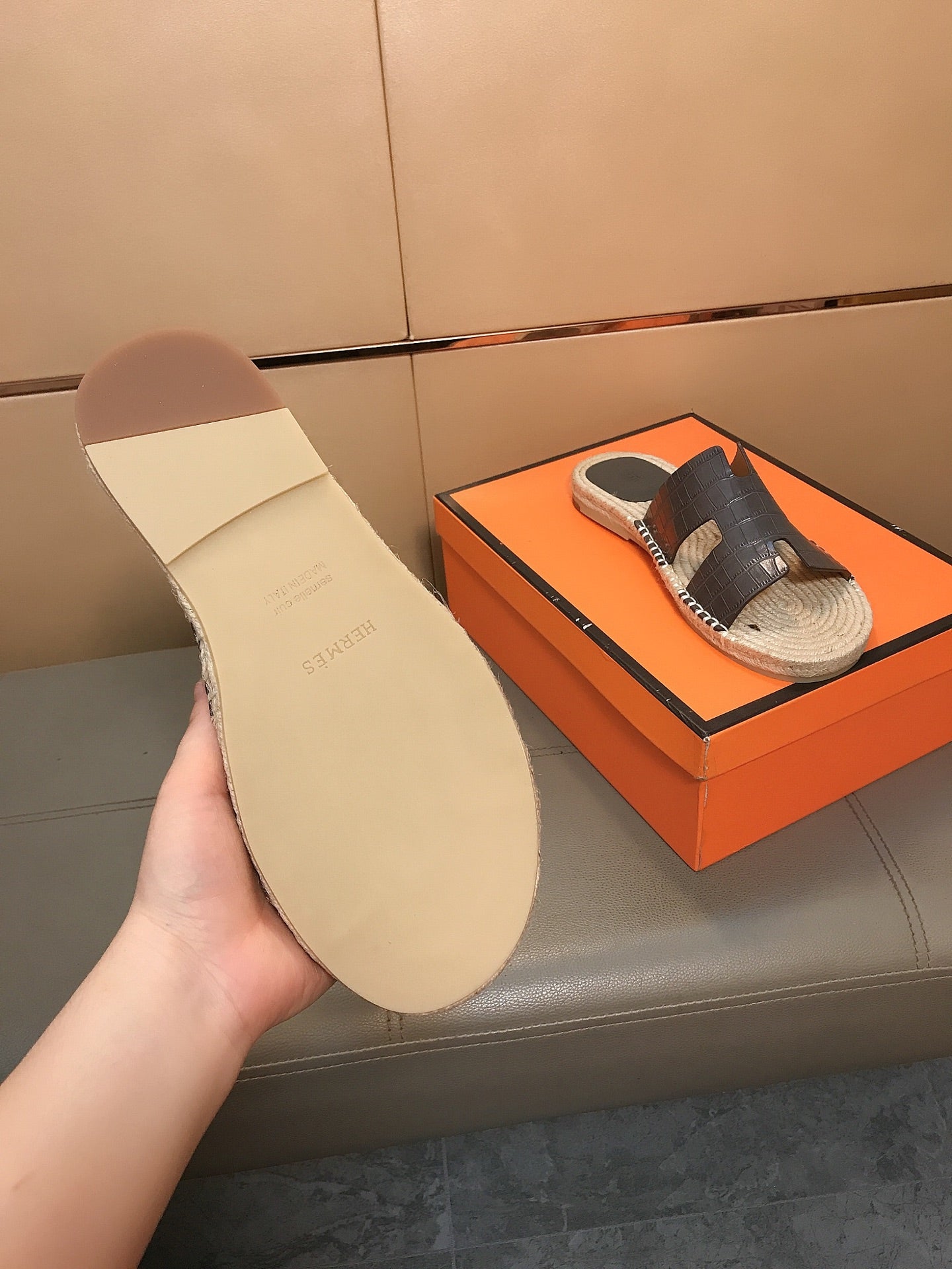 HM Men's Antigua Espadrille Dark Grey Embossed Cowhide 704136