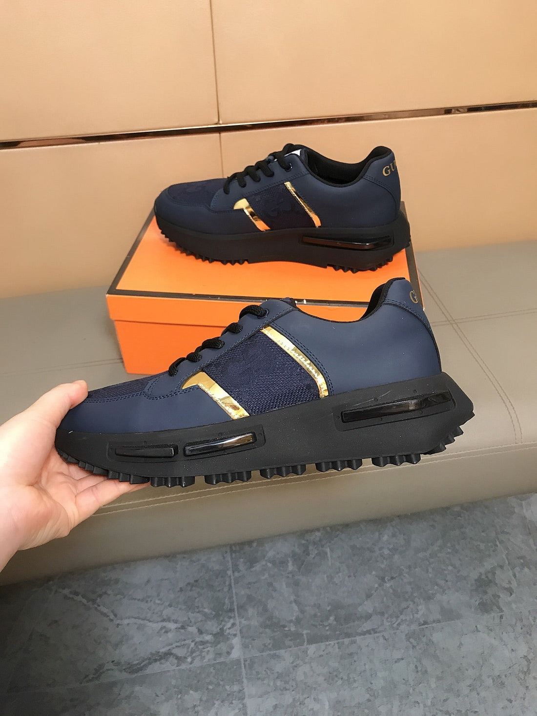 GG Men's Sneaker Navy Blue Cowhide 735850