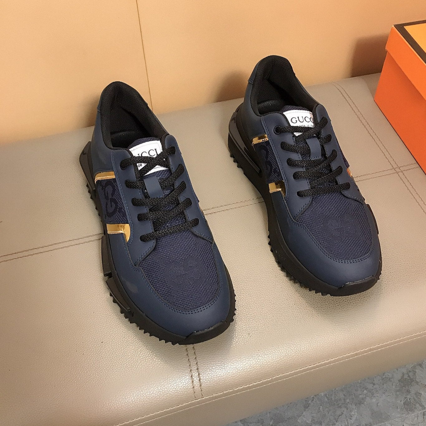 GG Men's Sneaker Navy Blue Cowhide 735850