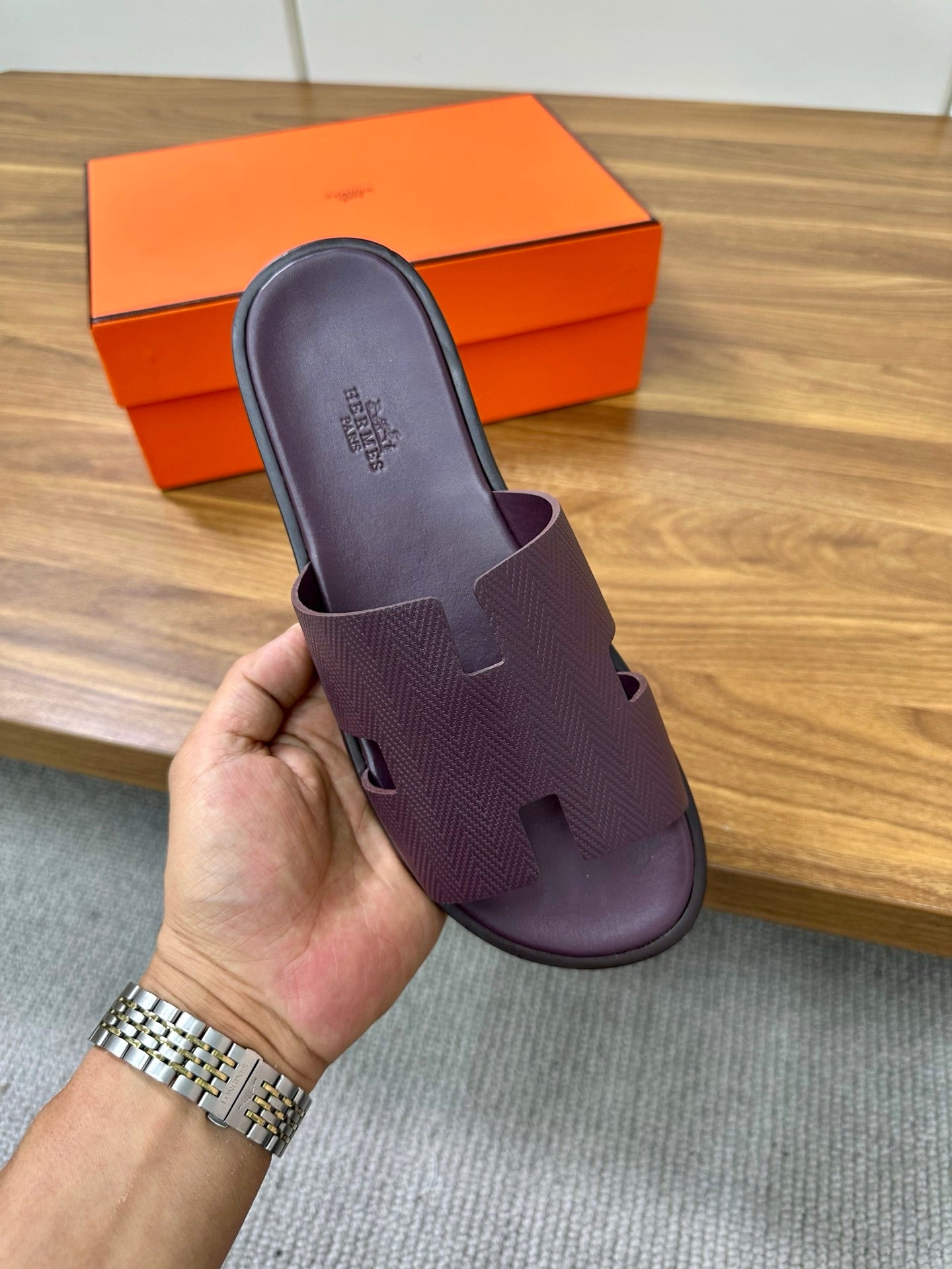 HM Men's Izmir Slide Sandals Purple Calfskin 672023