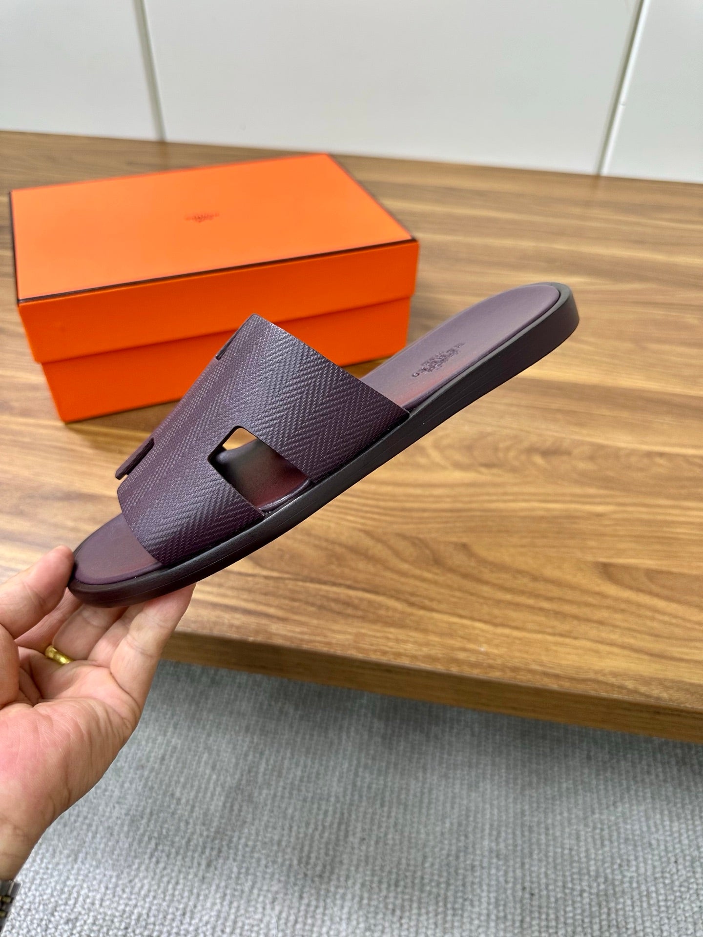 HM Men's Izmir Slide Sandals Purple Calfskin 672023