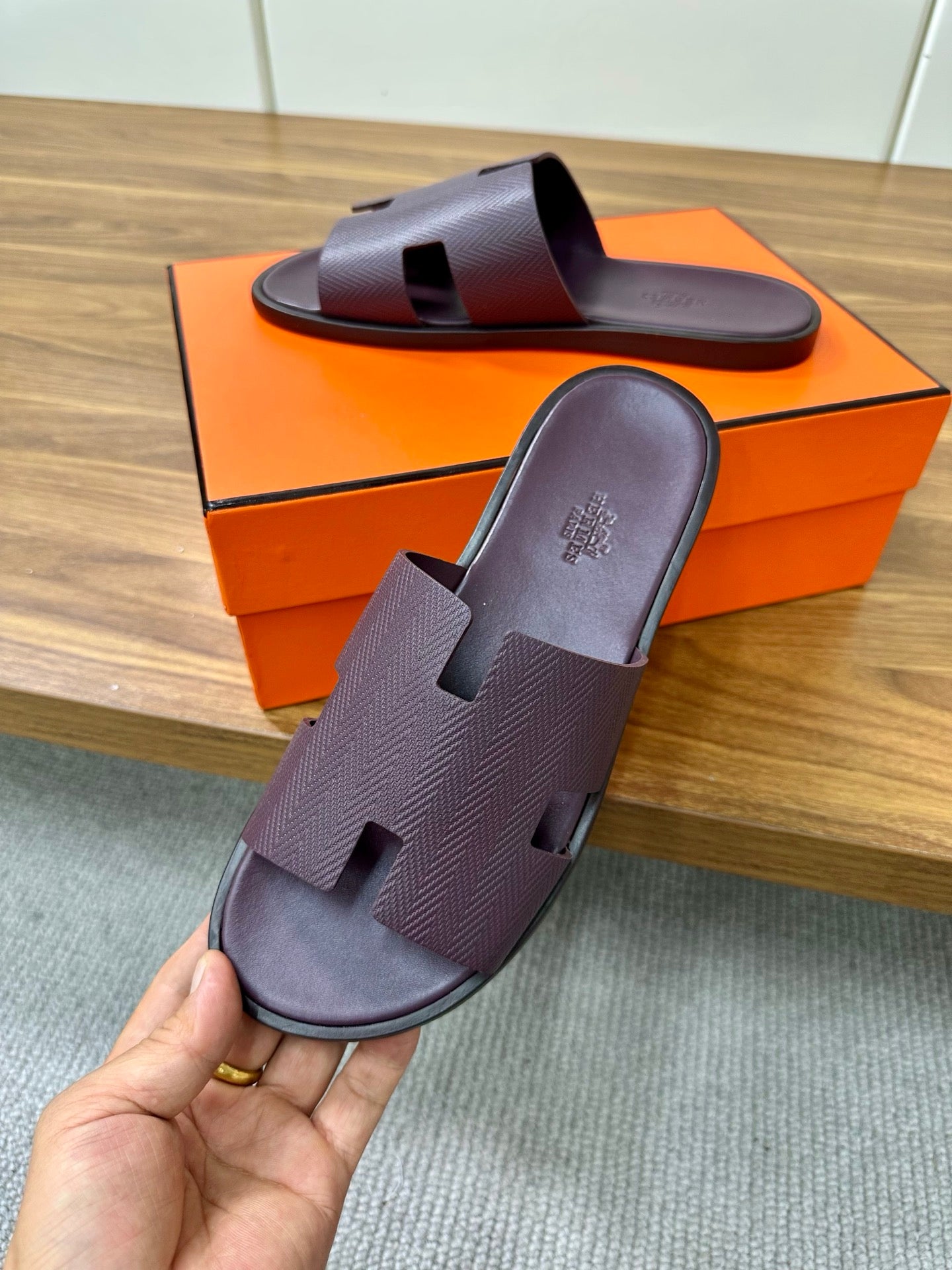 HM Men's Izmir Slide Sandals Purple Calfskin 672023