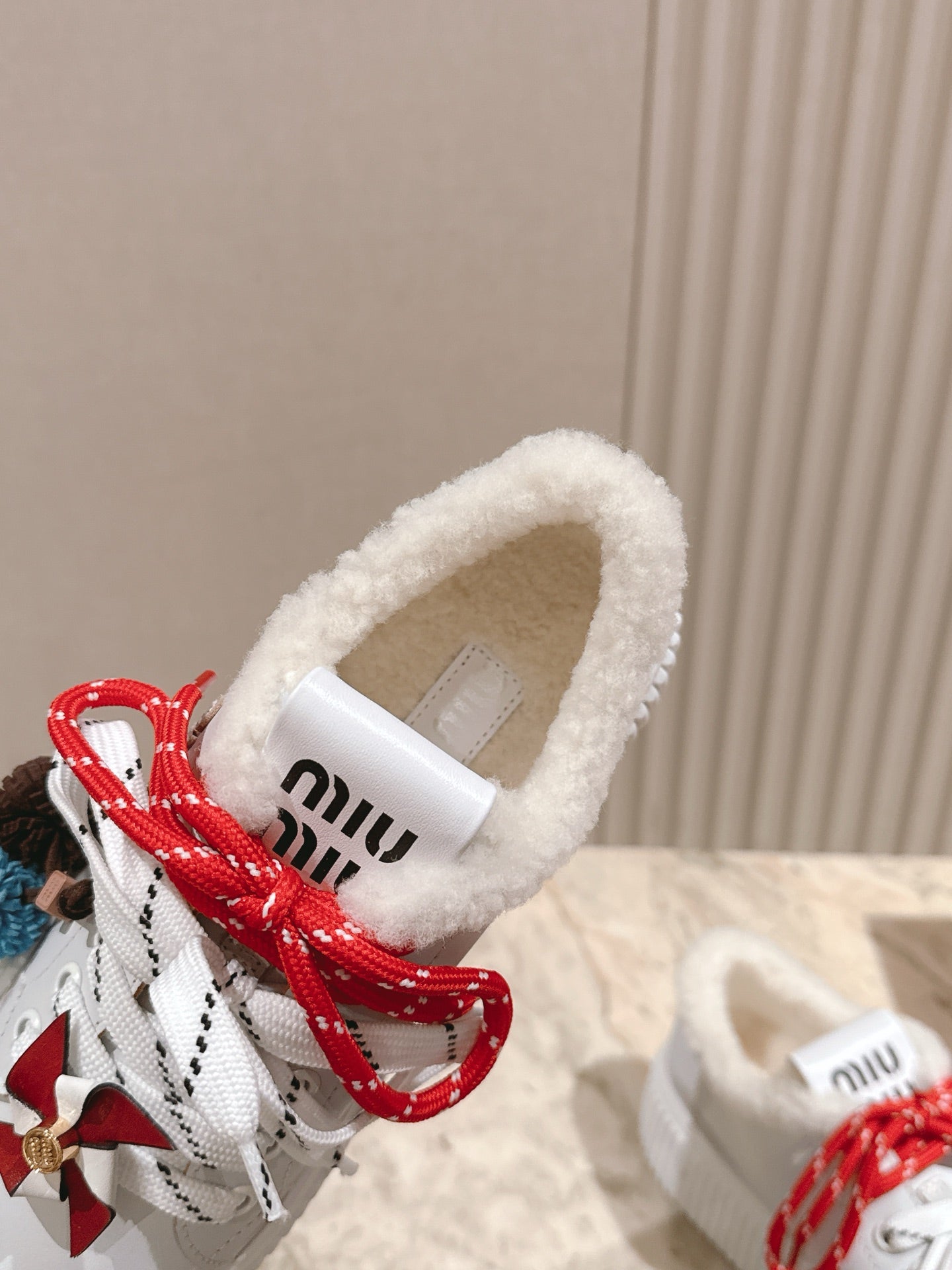 MIU MIU platform sneakers white leather wool 461859