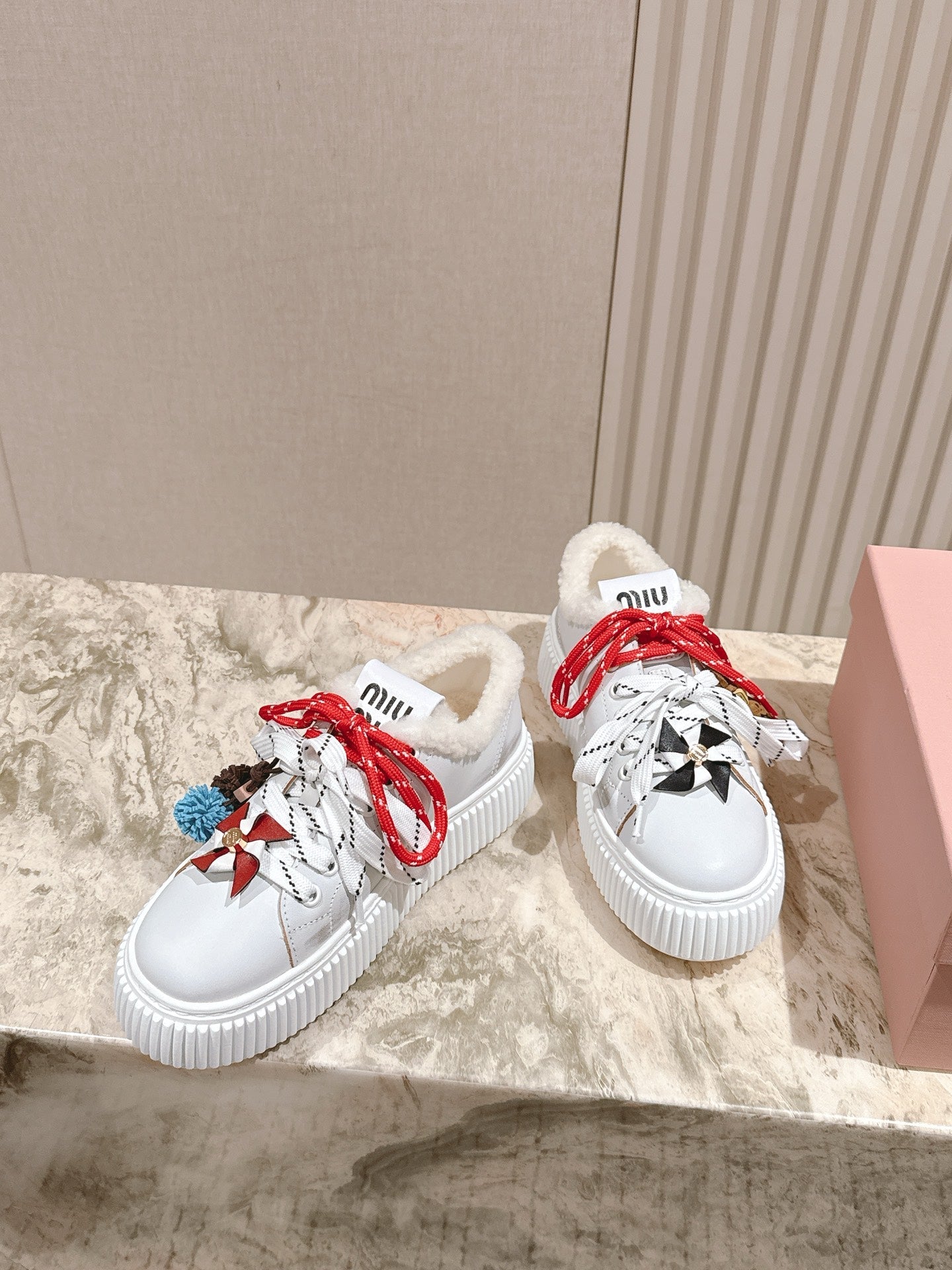 MIU MIU platform sneakers white leather wool 461859