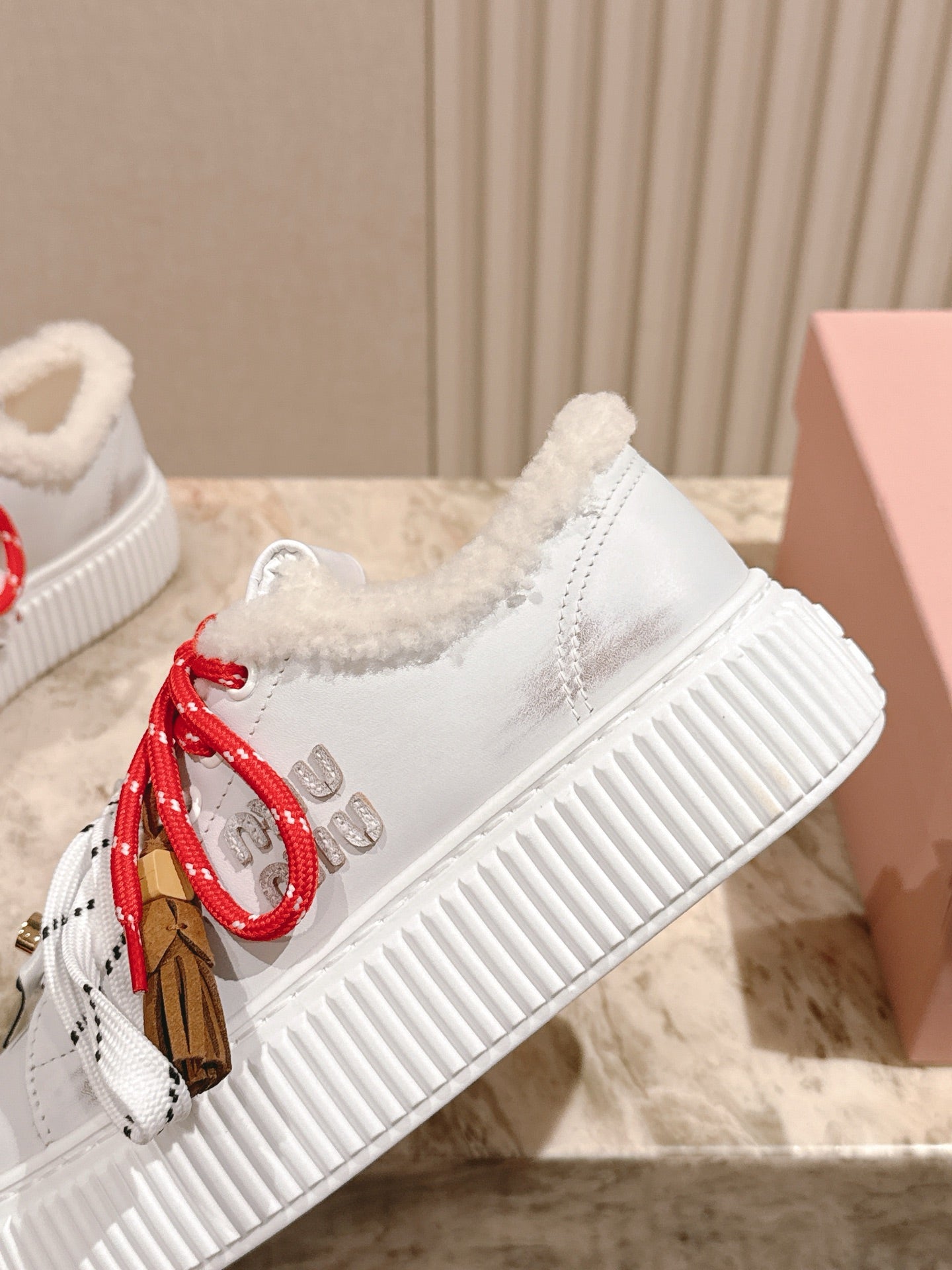 MIU MIU platform sneakers white leather wool 461859