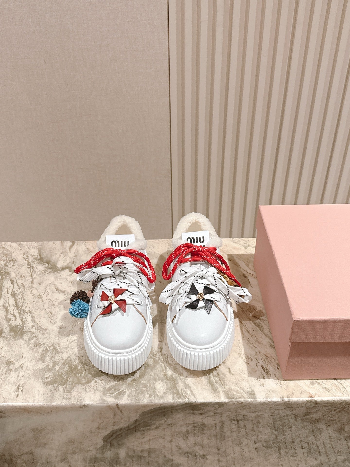 MIU MIU platform sneakers white leather wool 461859