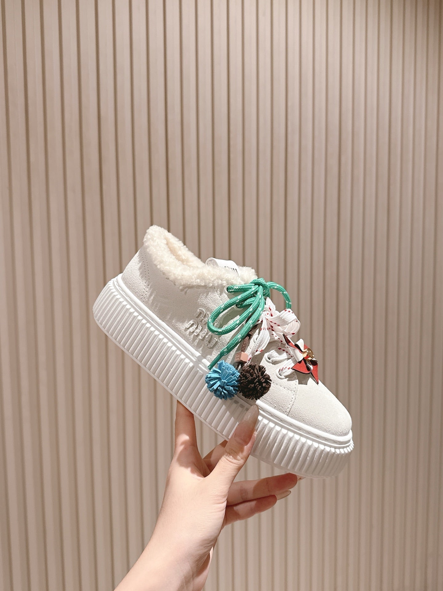 MIU MIU platform sneakers white suede wool 461862