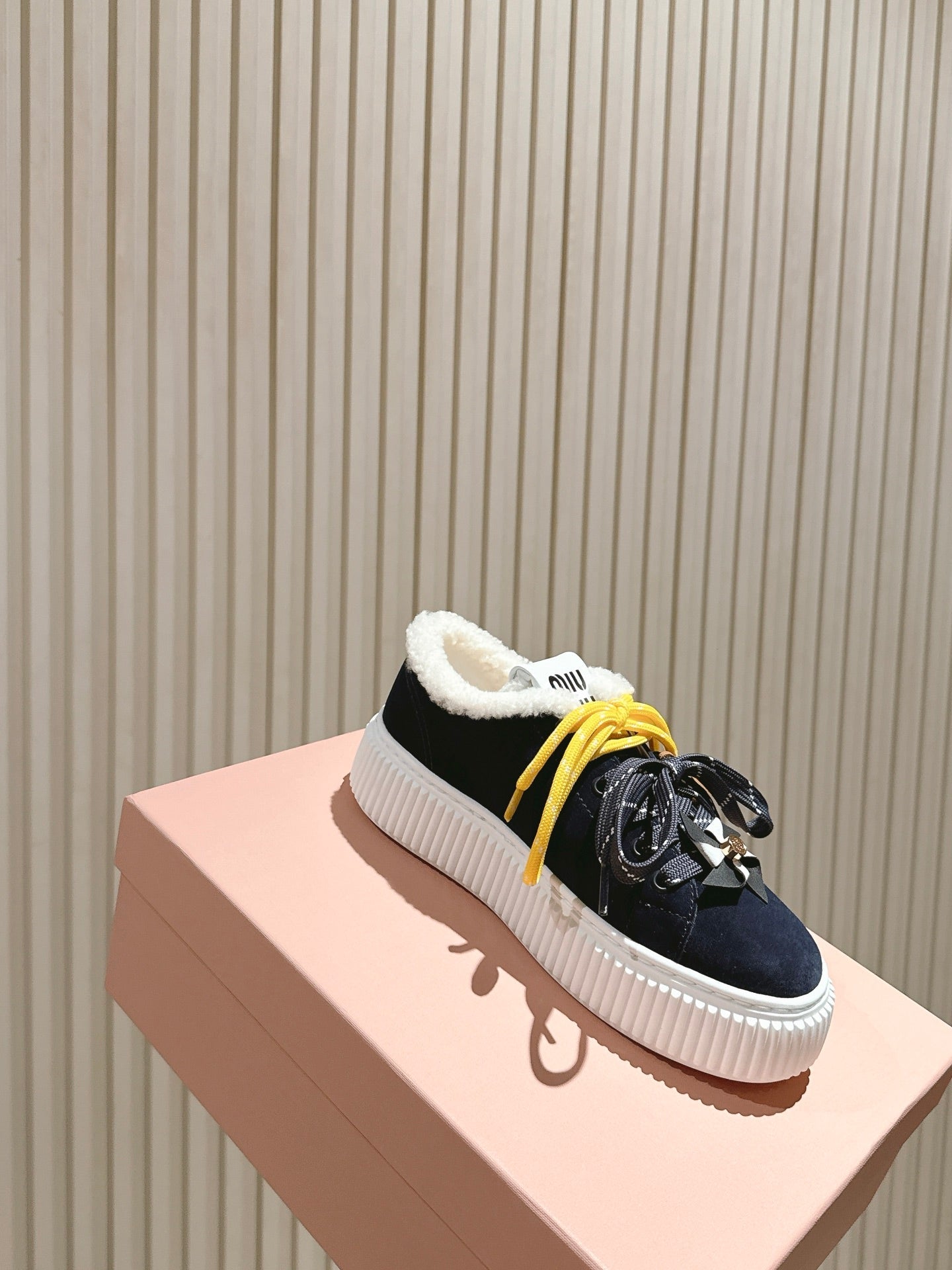 MIU MIU platform sneakers black suede wool 461863