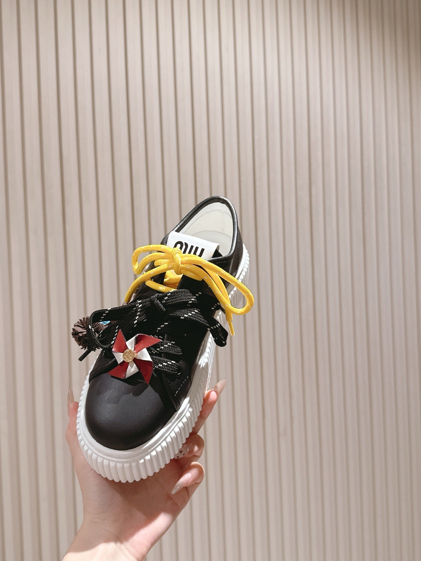 MIU MIU platform sneakers black leather 461865