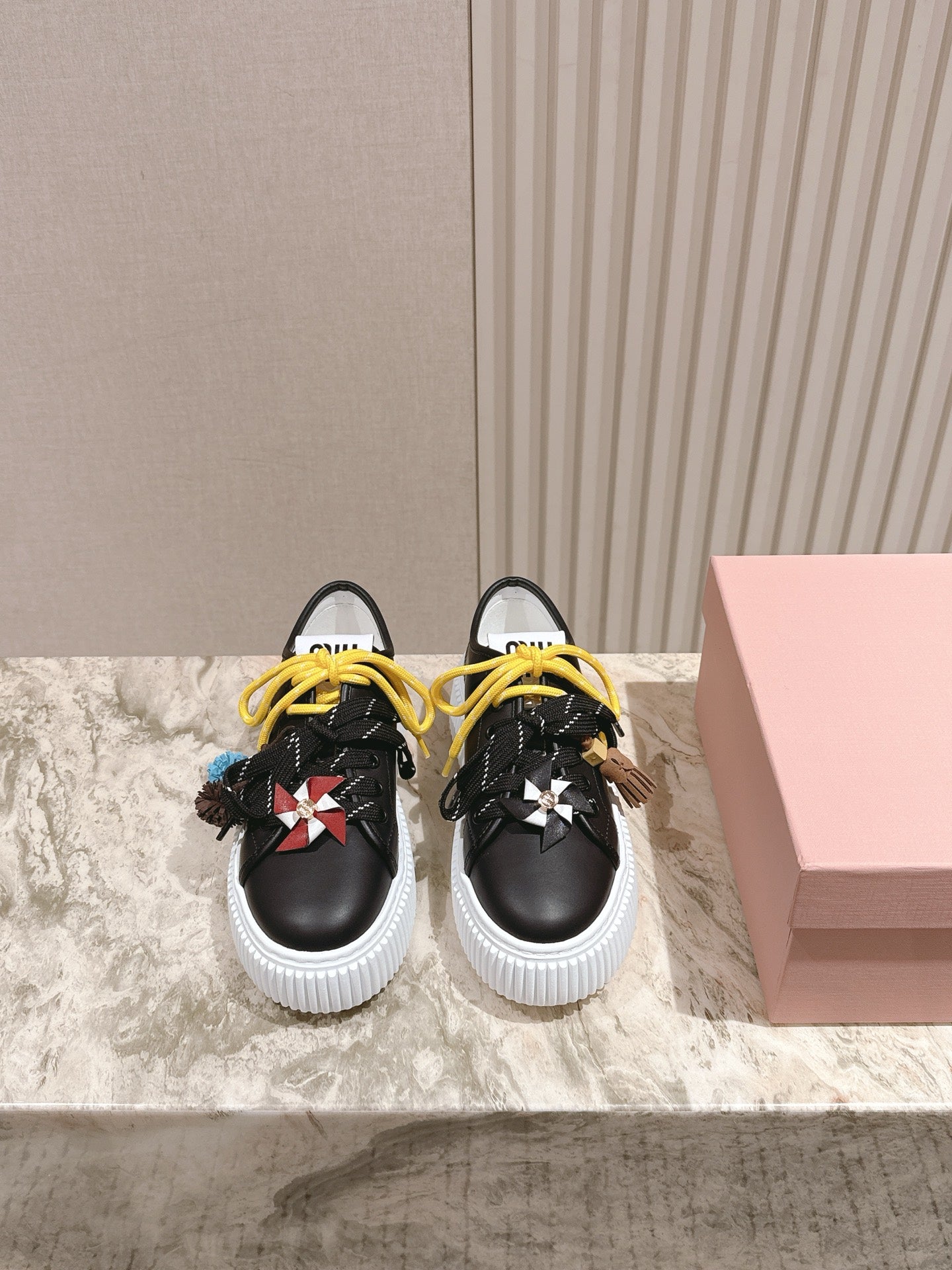 MIU MIU platform sneakers black leather 461865