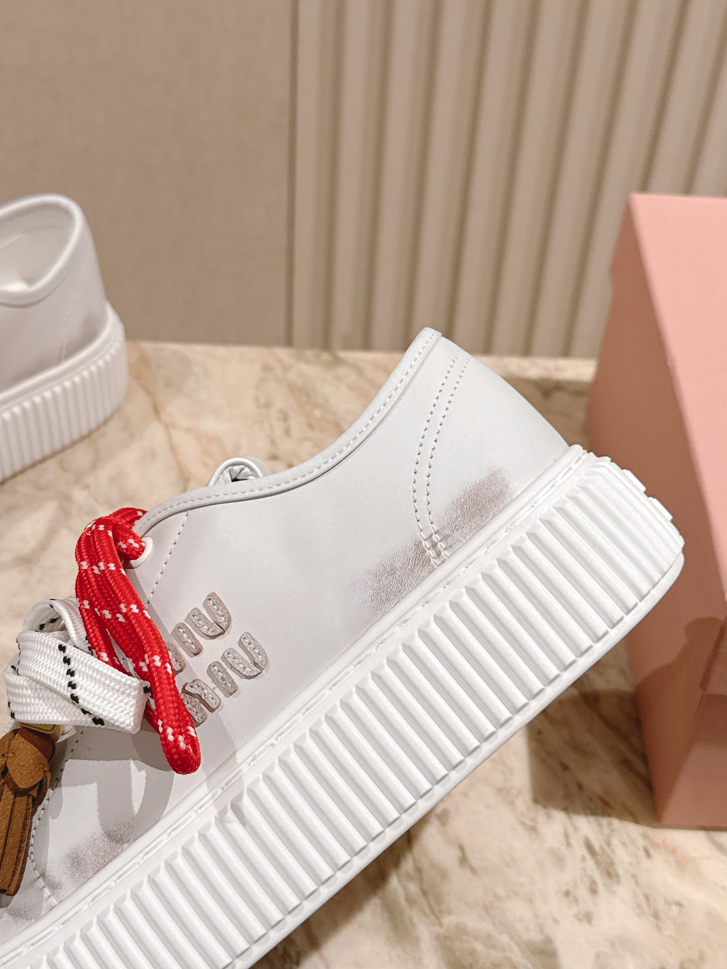 MIU MIU platform sneakers white red leather 461866