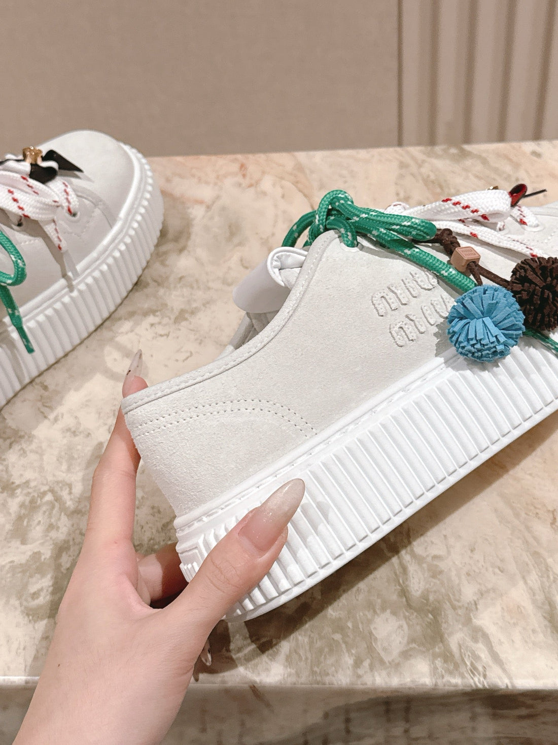 MIU MIU platform sneakers white green suede 461867