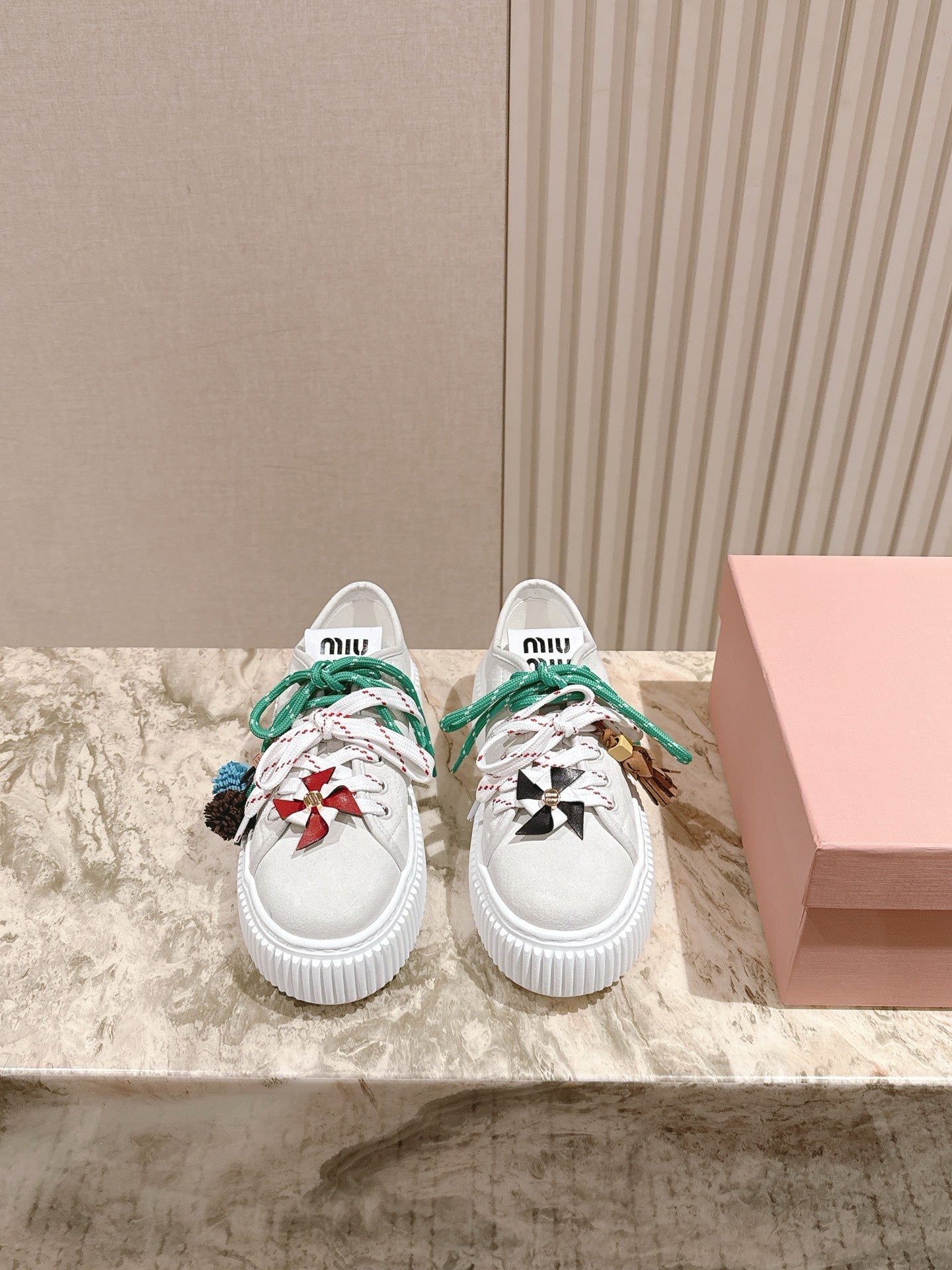 MIU MIU platform sneakers white green suede 461867