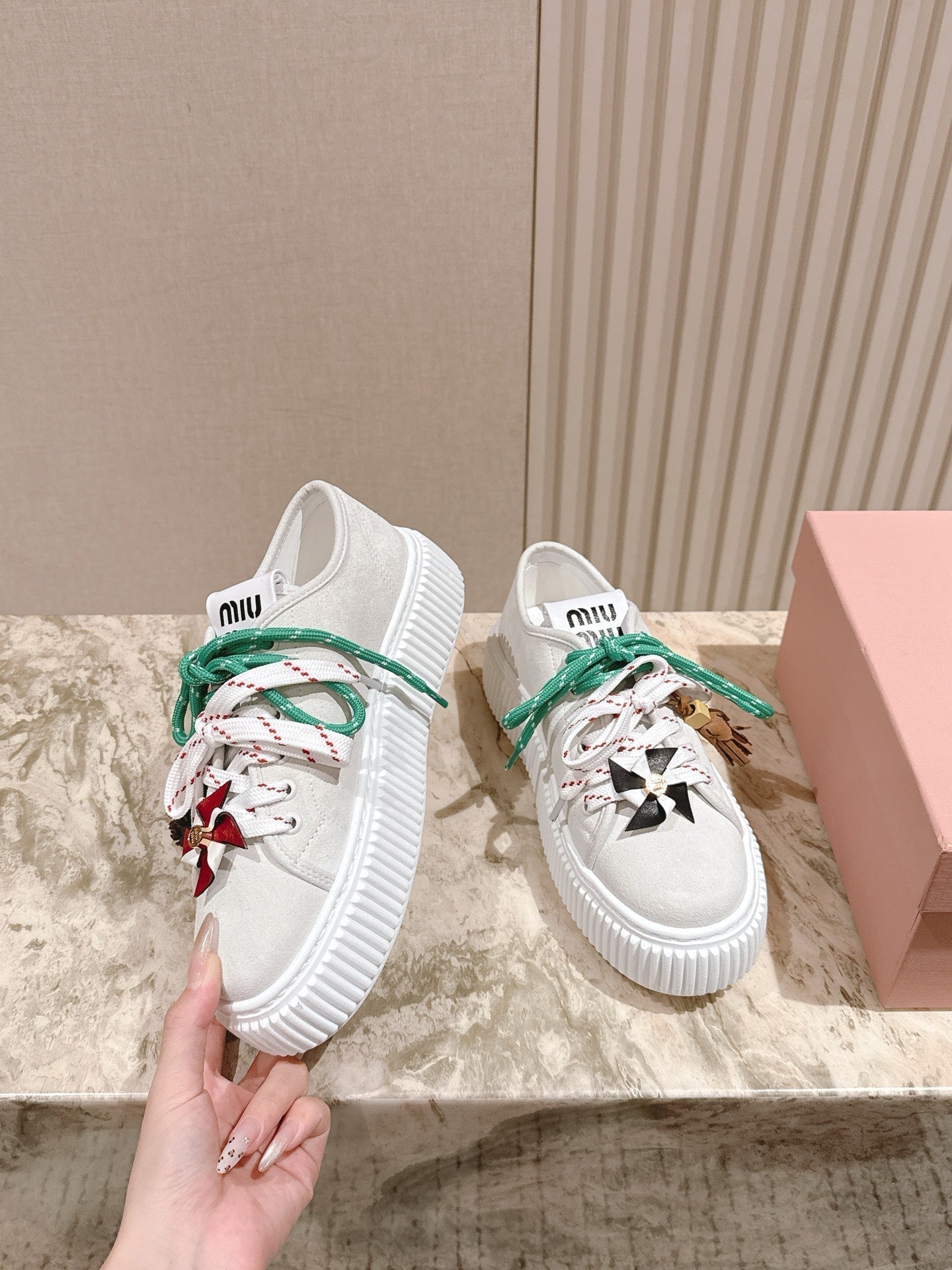 MIU MIU platform sneakers white green suede 461867