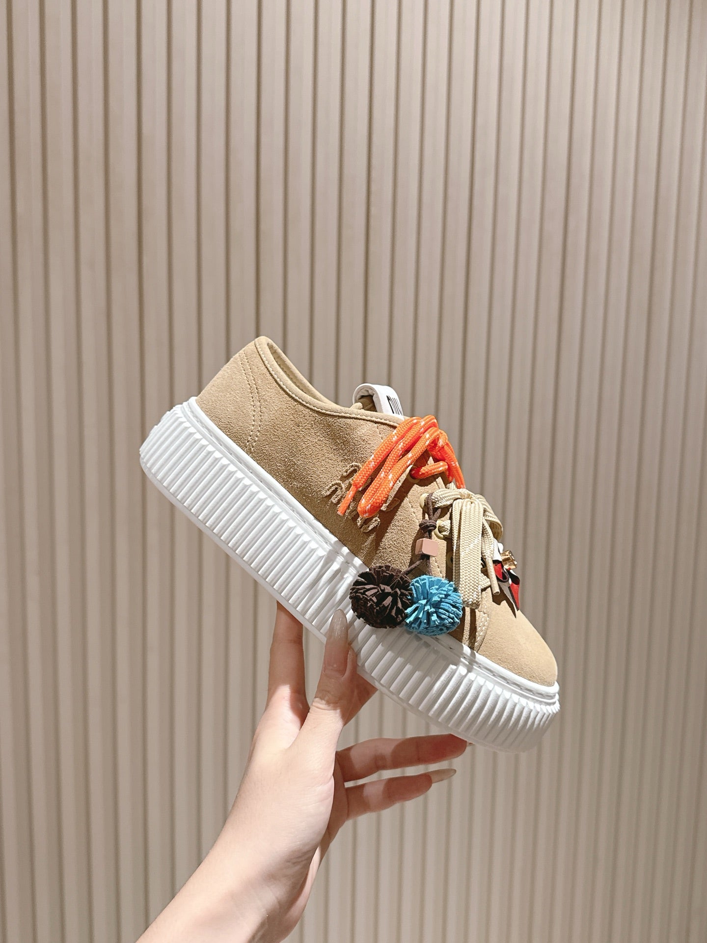 MIU MIU platform sneakers beige suede 461868