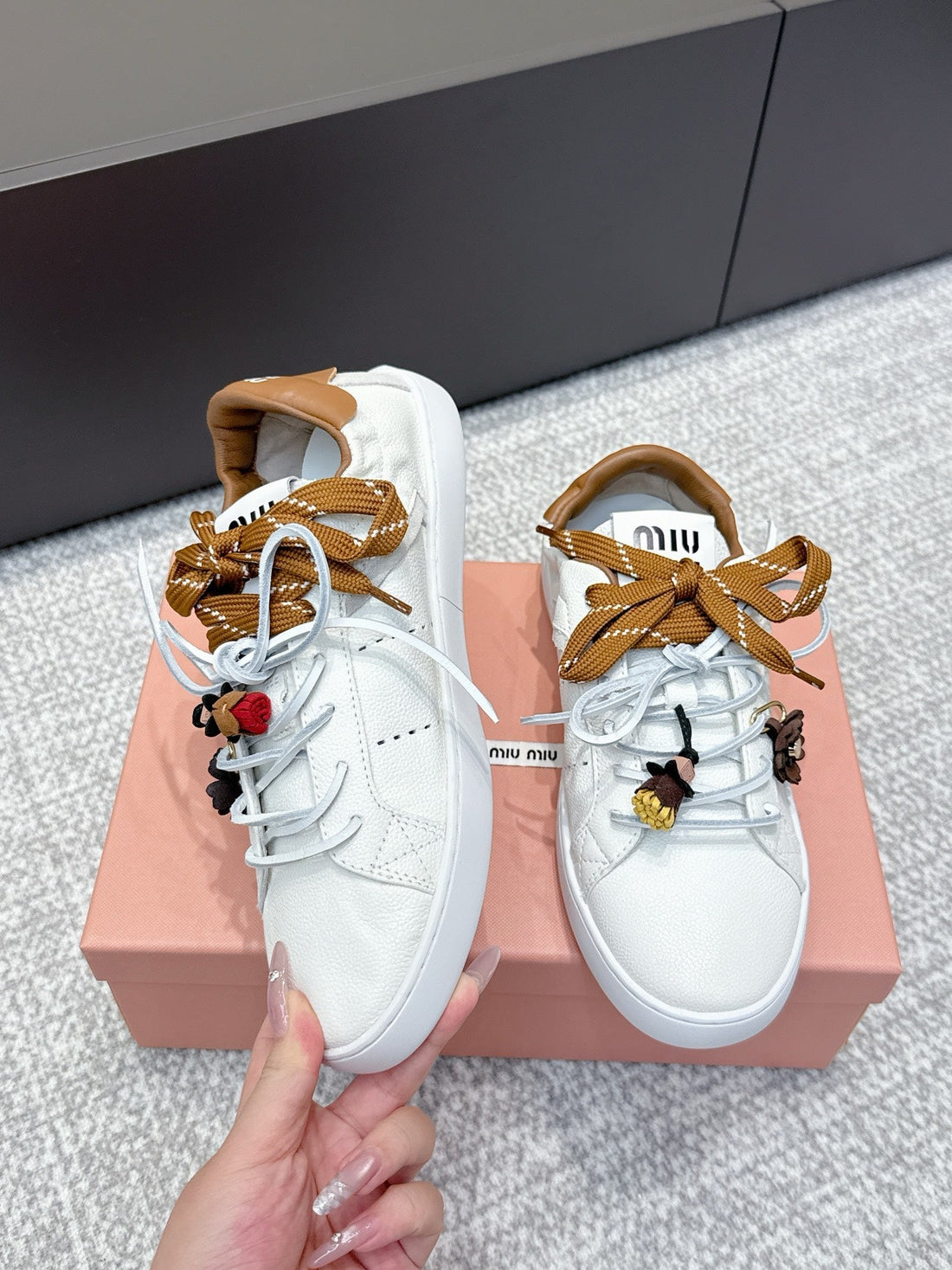 MIU MIU sneaker white brown cowhide 461840