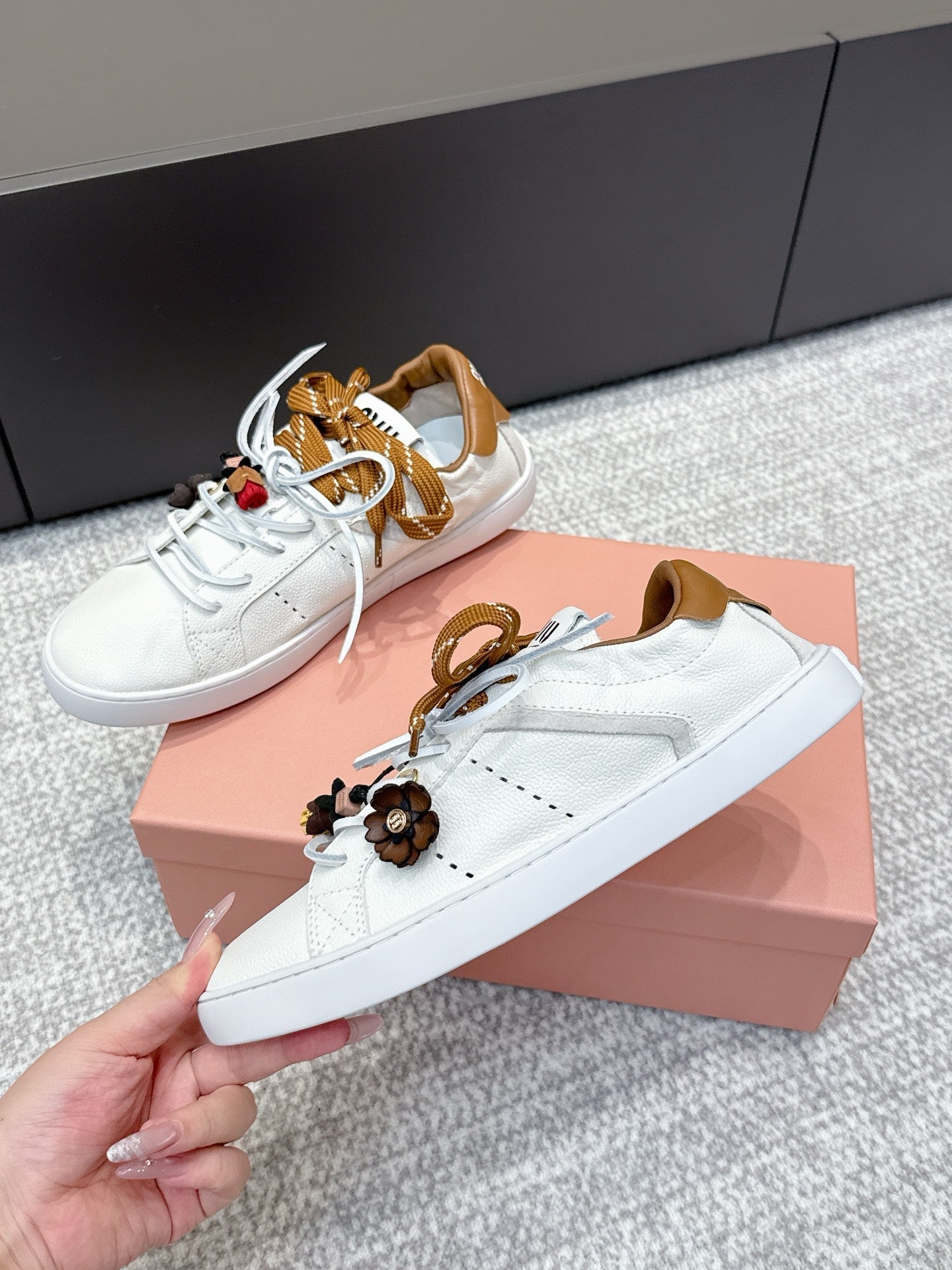 MIU MIU sneaker white brown cowhide 461840