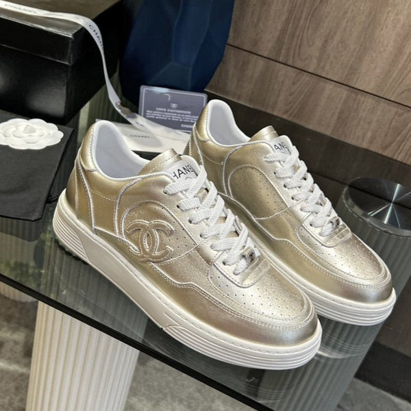 cc sneaker gold metalic calfskin white tpu