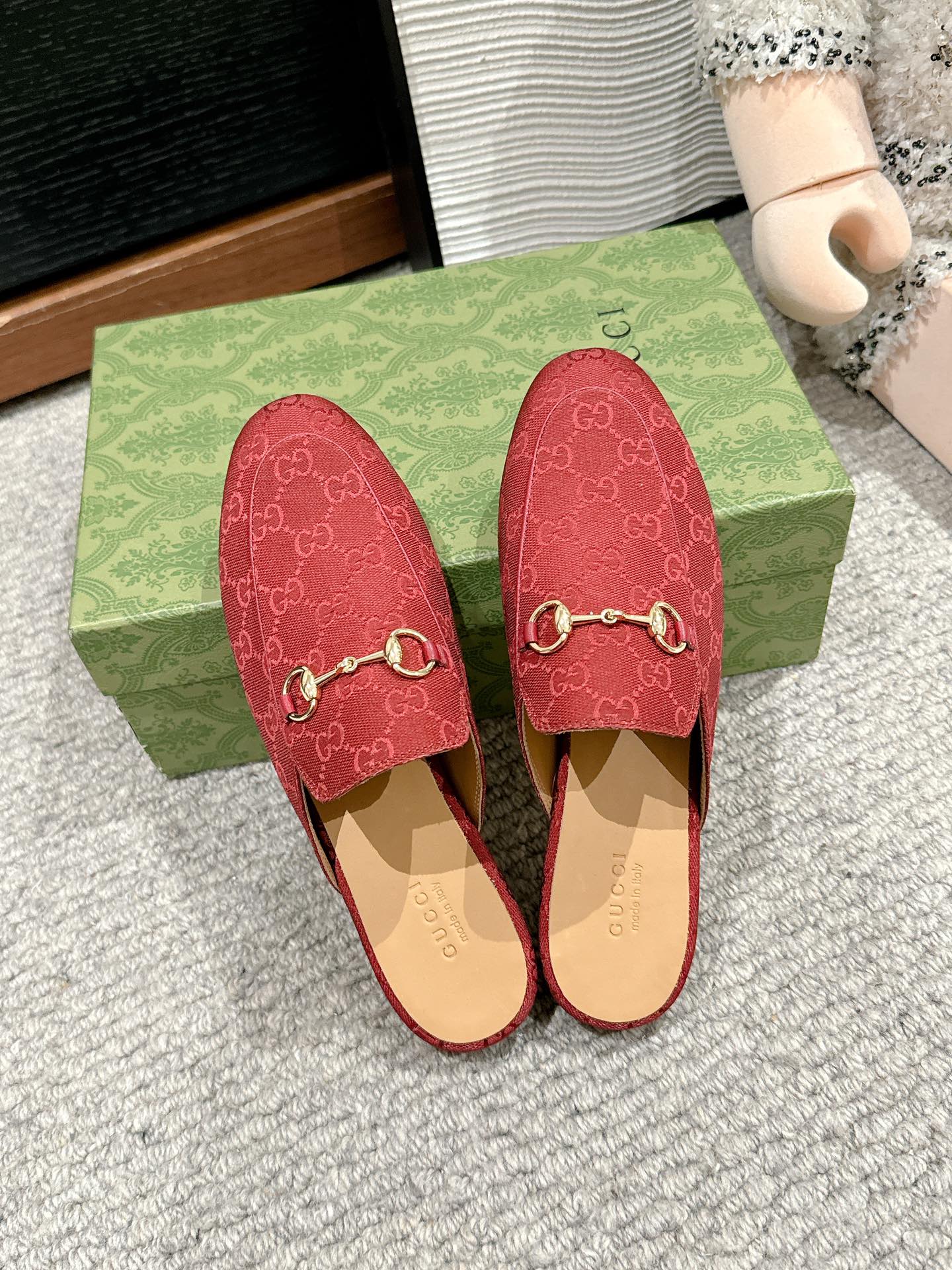 Horsebit Mule Red Canvas