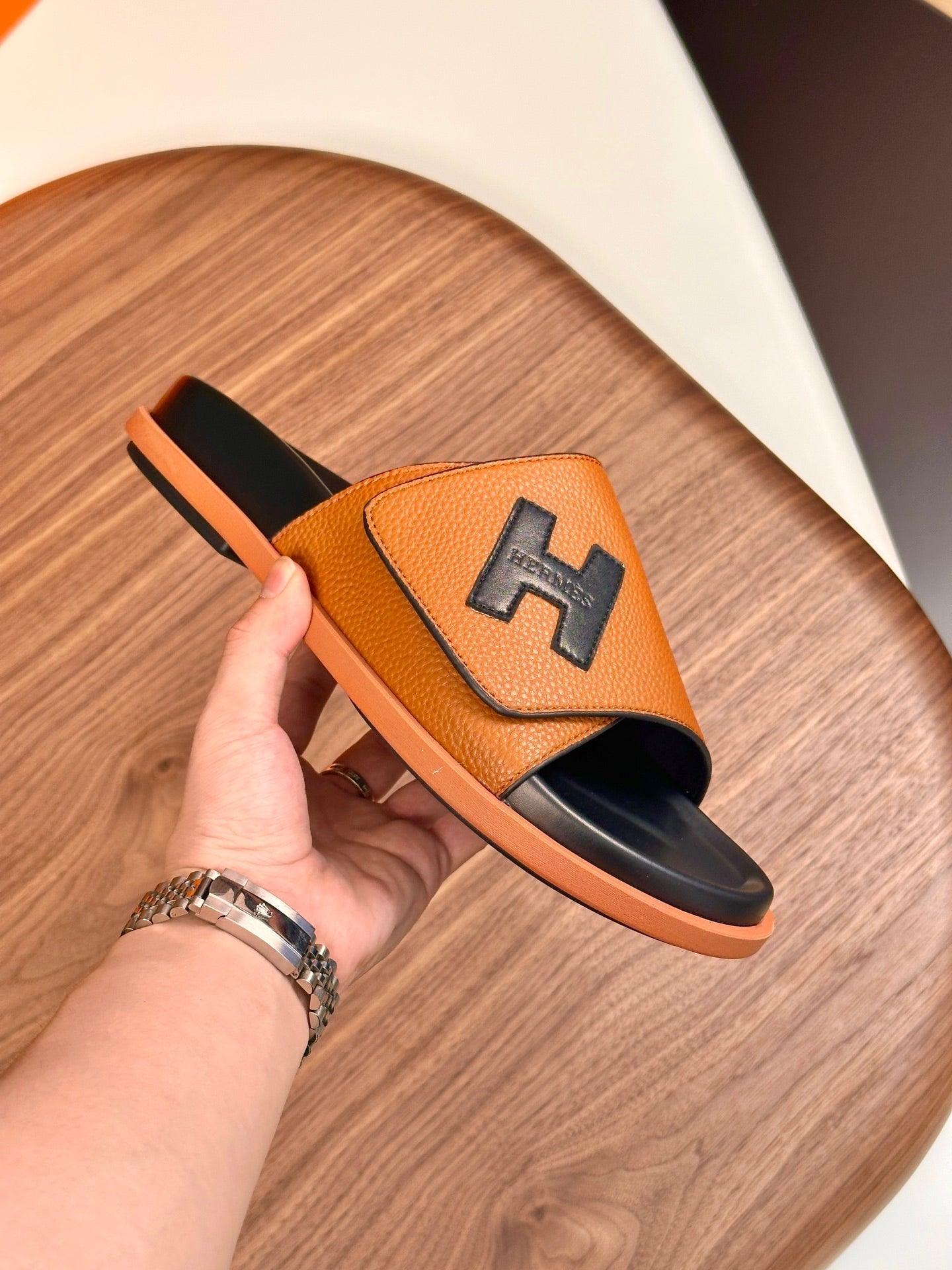 HM Men's Slide Orange Cowhide 684846