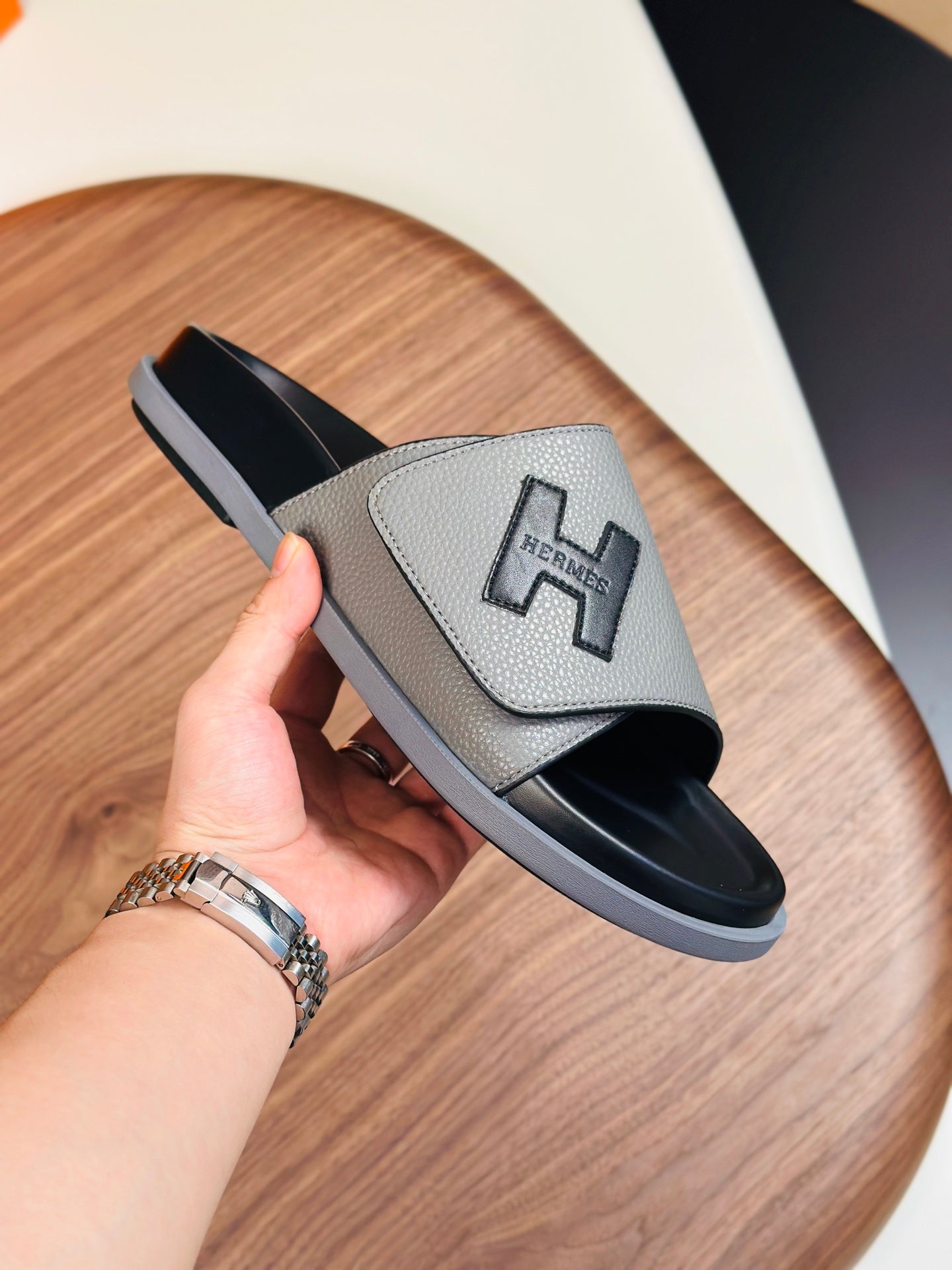 HM Men's Slide Grey Cowhide 684847