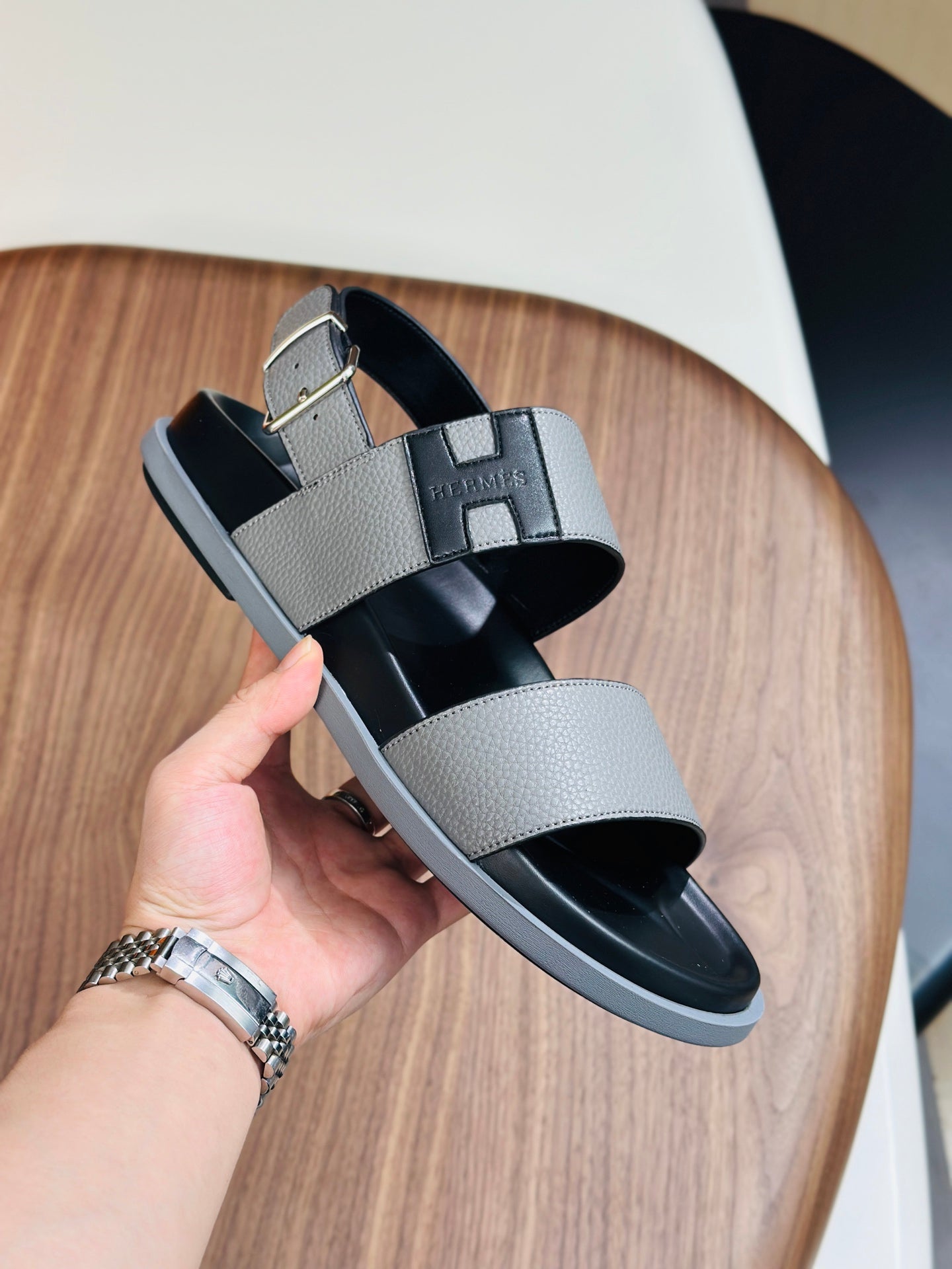 HM Men's Sandals Grey Cowhide 684856