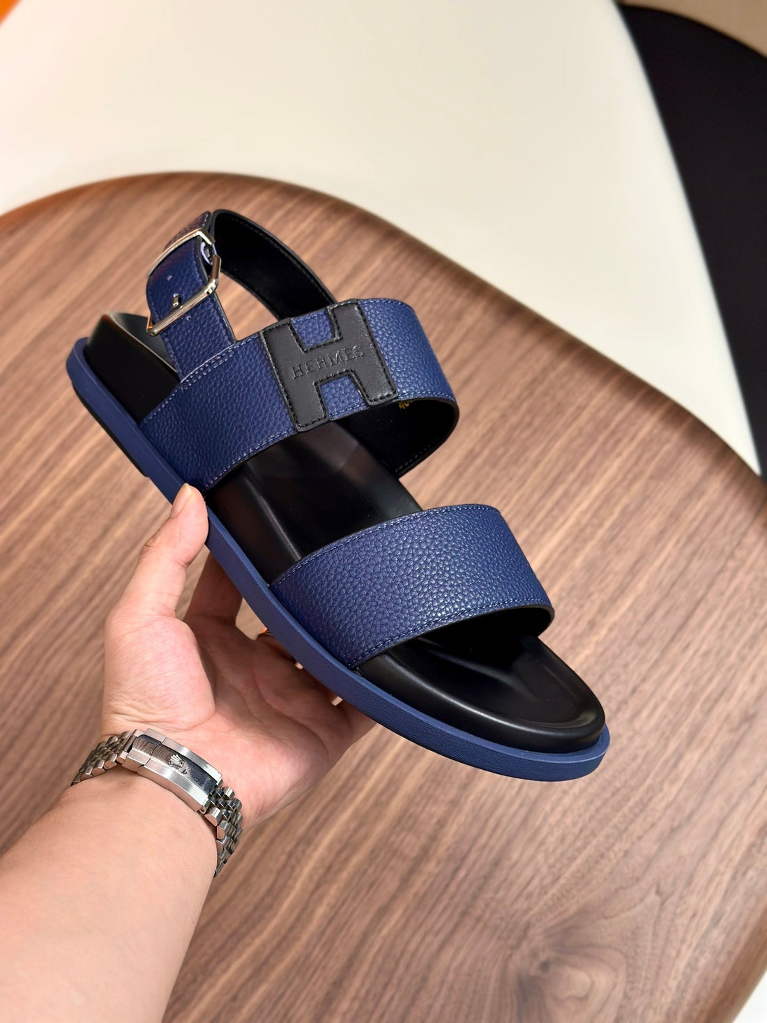 HM Men's Sandals Blue Cowhide 684858