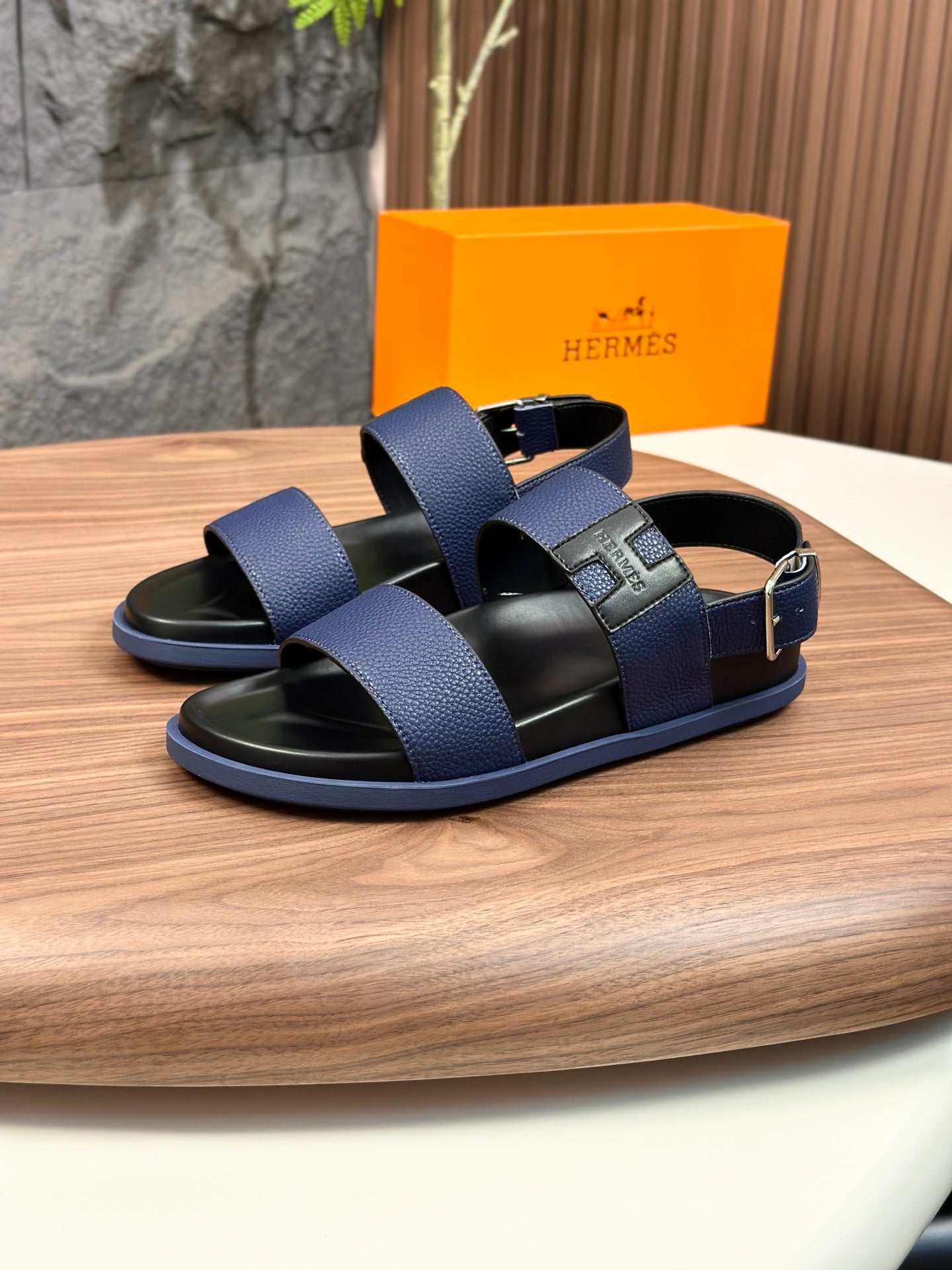 HM Men's Sandals Blue Cowhide 684858