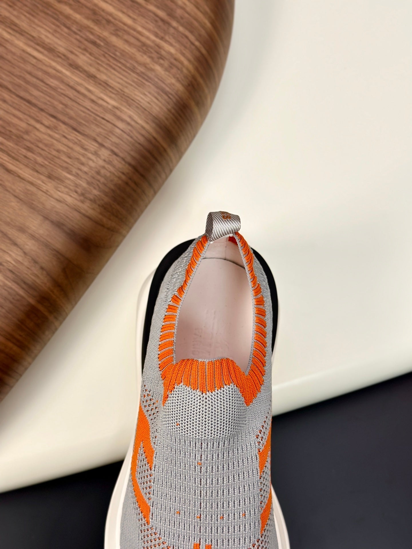 HM Men's Slip on Sneaker Grey Orange Flyknit Fabric 690060